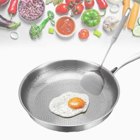 Pentole antiaderenti in titanio martellato – Padella versatile con coperchio per fornelli a induzione e gas, distribuzione rapida del calore, durevole e facile da pulire