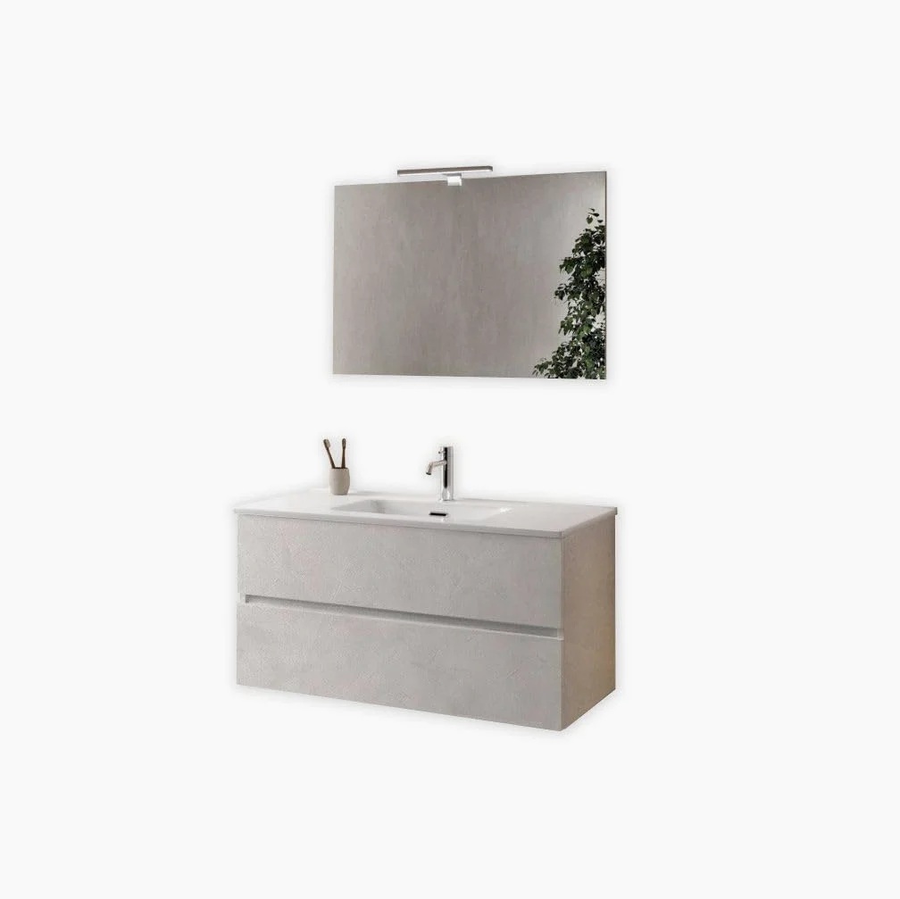 AQA DESIGN accessori casa composizione bagno, nr2 cassetti con scorrimento e chiusura soft close, maniglia a gola in melaminico, nr1 lampada led a - Bianco - 101x46,5x190 cm