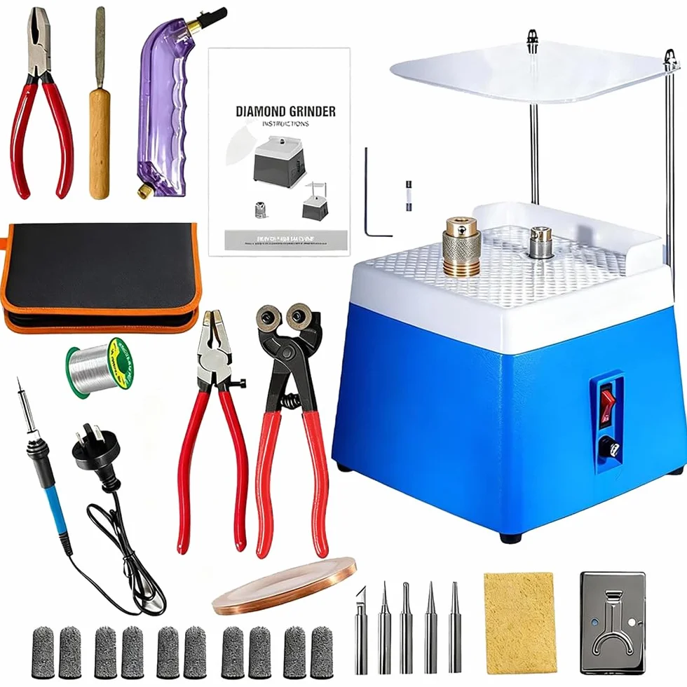 Smerigliatrice per Vetro Portatile 220V 65W 4200r/min Aspirazione Automatica 2 Testine Intercambiabili 30 Pezzi