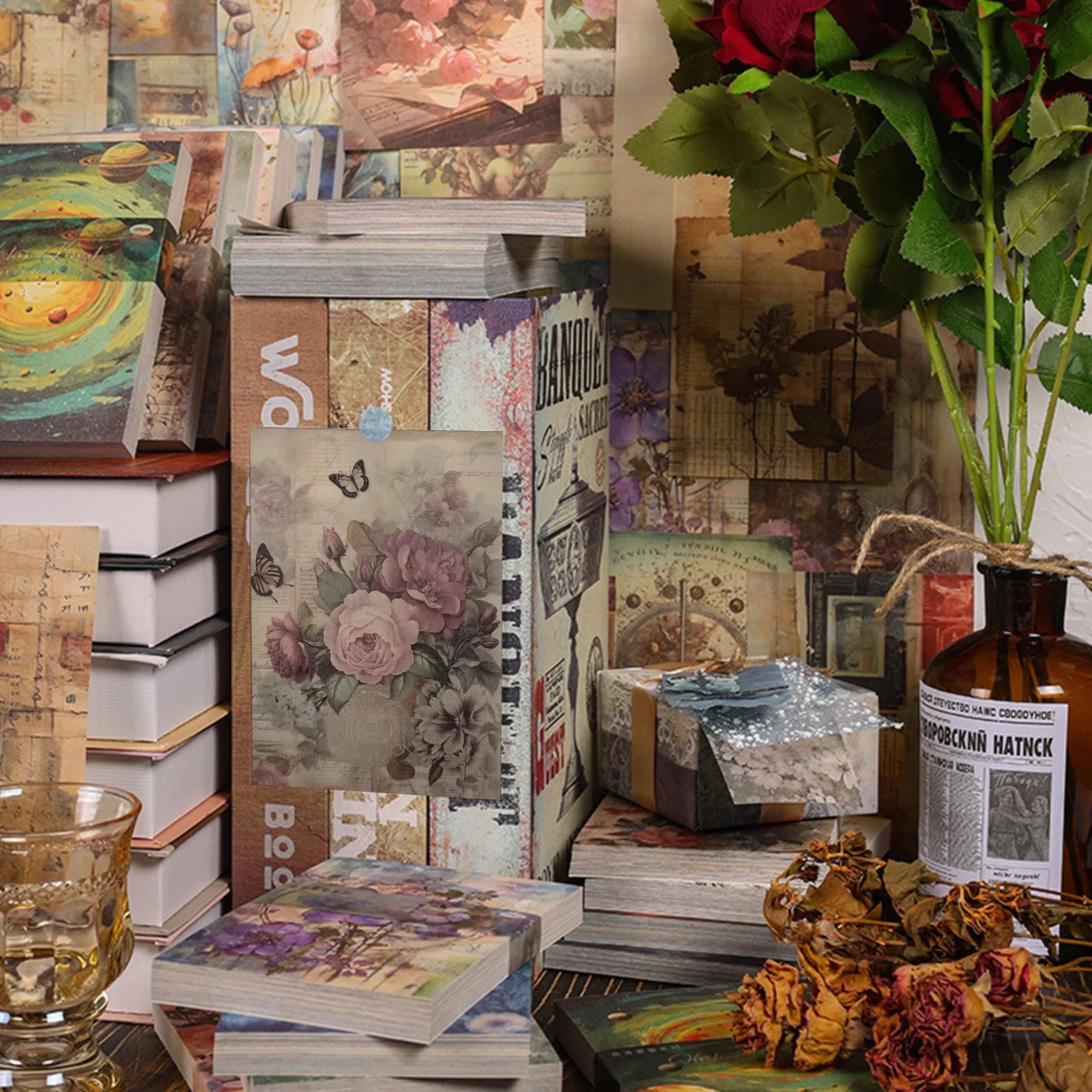 Carta Scrapbooking Floreale 100 Fogli 14x10cm Riso per Decoupage Vintage Junk Journal