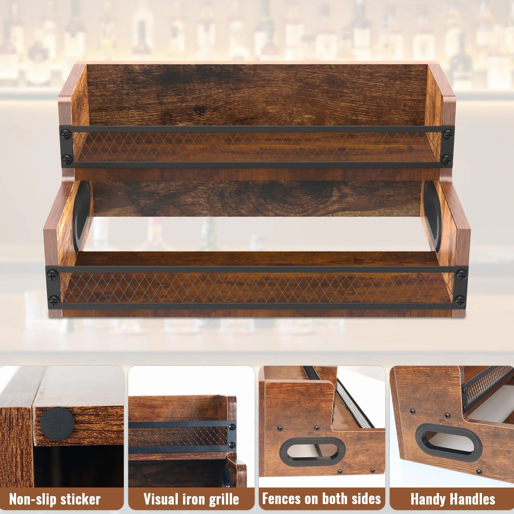 Espositore per bottiglie di liquori, scaffale per sciroppo di caffè, organizer a 2 ripiani per liquori e vino, mini scaffale per 8 bottiglie, per liquori e whisky, organizer per stazioni di caffè