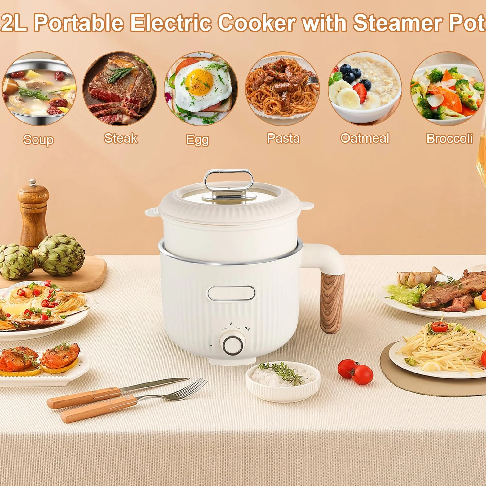 Elettrico Hot Pot Portatile Antiaderente Multicooker con Cestello a Vapore, Acciaio Inox, Doppio Controllo Potenza