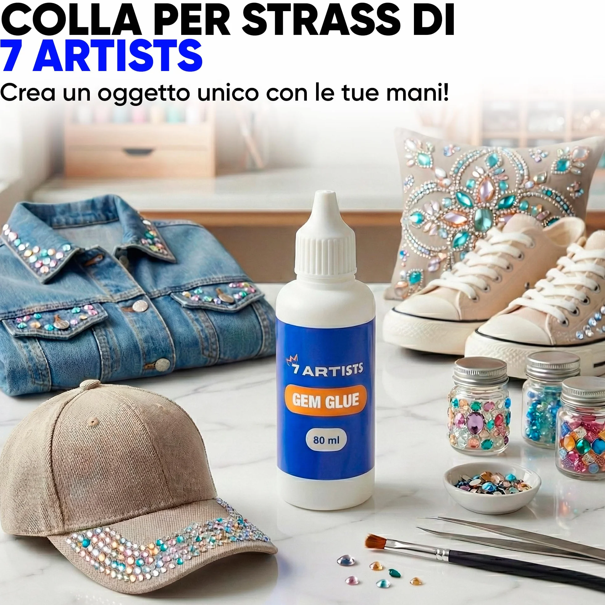 Colla per Strass Tessuti 80 ml – Trasparente Fabric Glue per Perle, Glitter