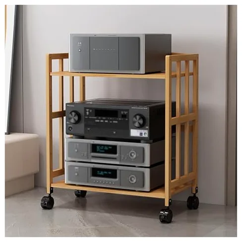 HiFi Rack Av Shelf Media Storage Cabinet, con ruote, Regolabile Scaffalatura video, Stoccaggio attrezzature stereo Rack e supporti, Mobileo-Video Scaffalatura