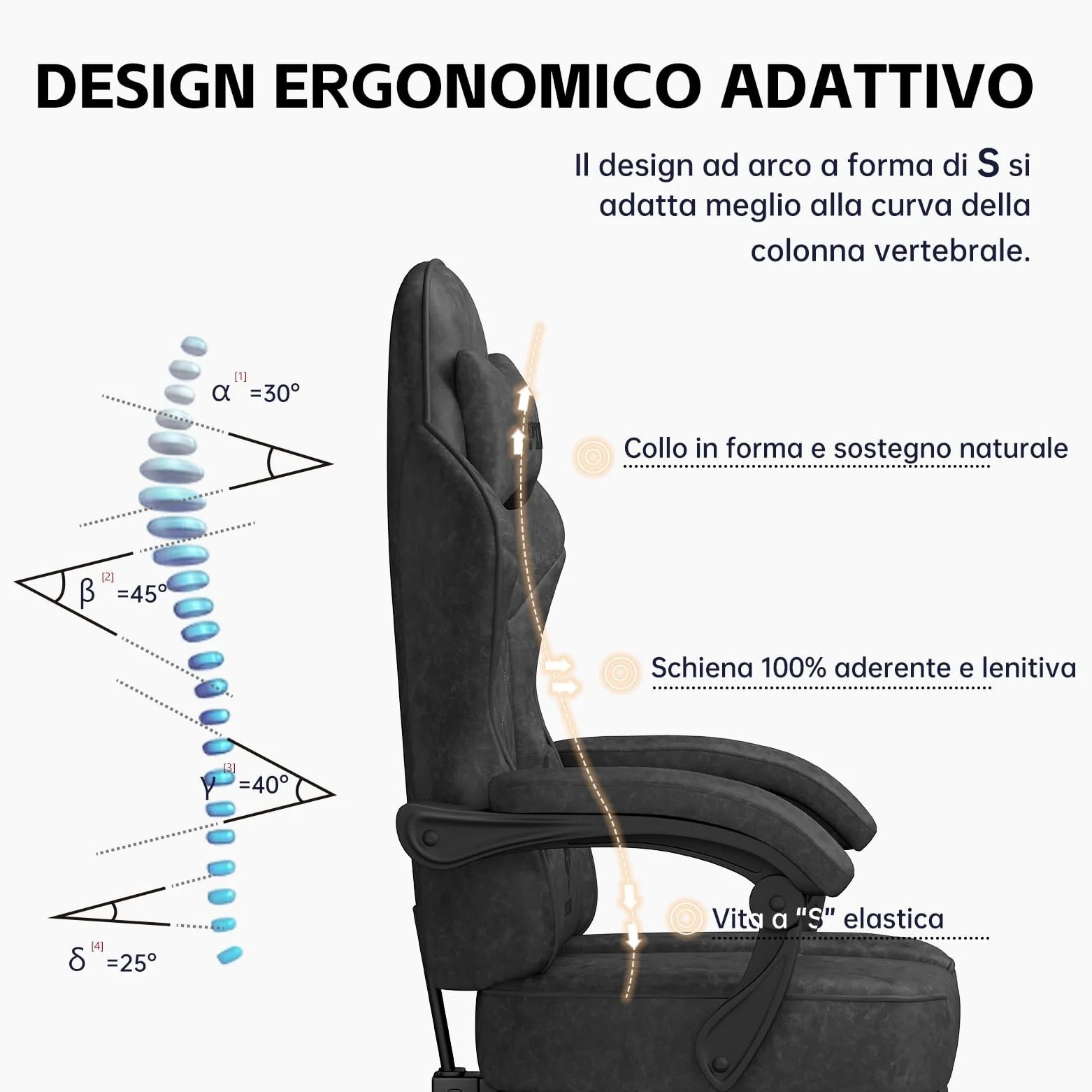 PZDO Sedia Gaming Ergonomica Sedia da Ufficio con Tessuto High-Tech, Poltrona Gamings con Poggiapiedi,PC Sedie Computer Gaming Chair Poggiatesta, Adulti, Adolescenti, regalo, 150 kg(Nero)
