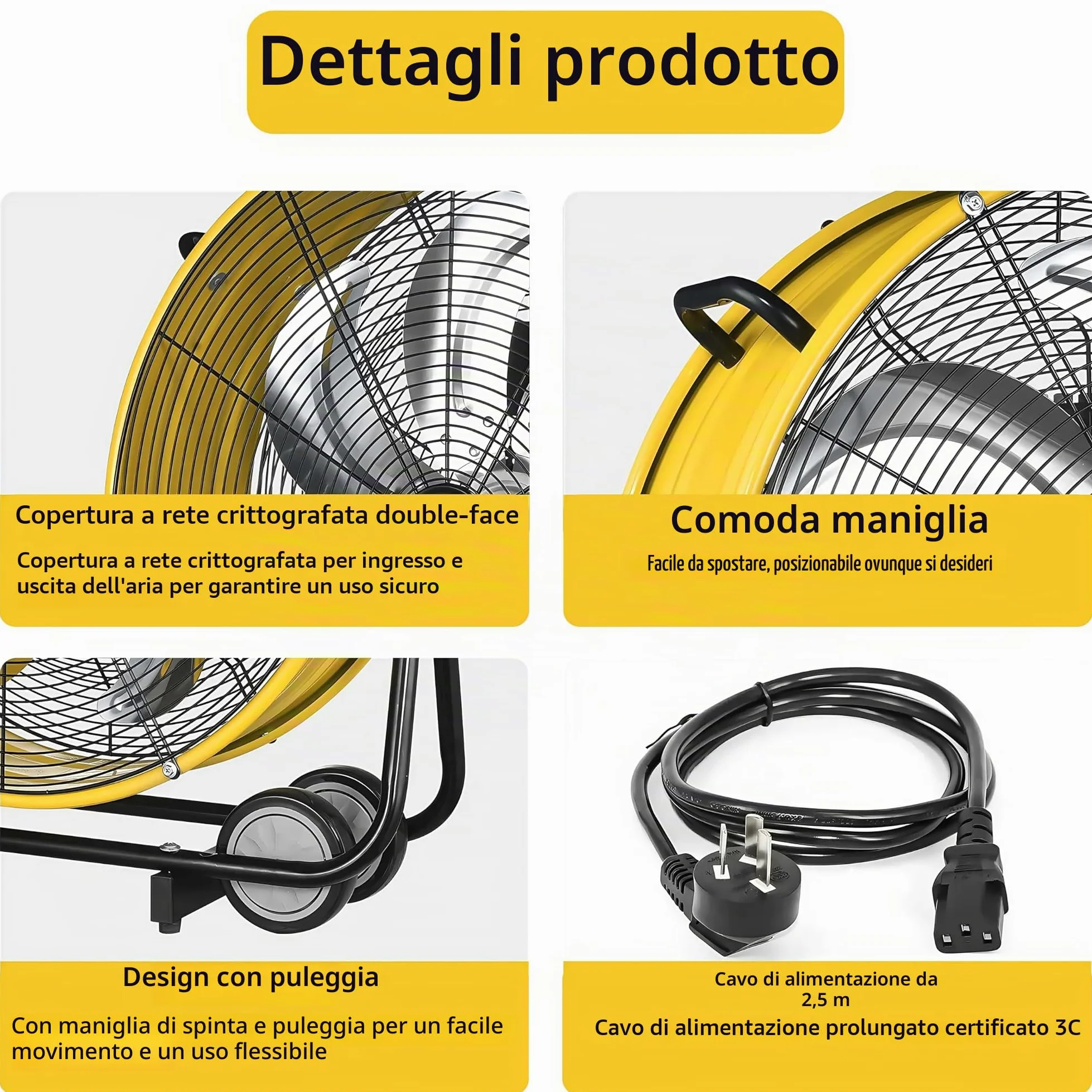Grande ventilatore industriale a tamburo a 3 velocità, ventilatore da pavimento ad alta velocità con ruote e maniglia incorporate per garage, magazzini, officine, fabbrica e seminterrato