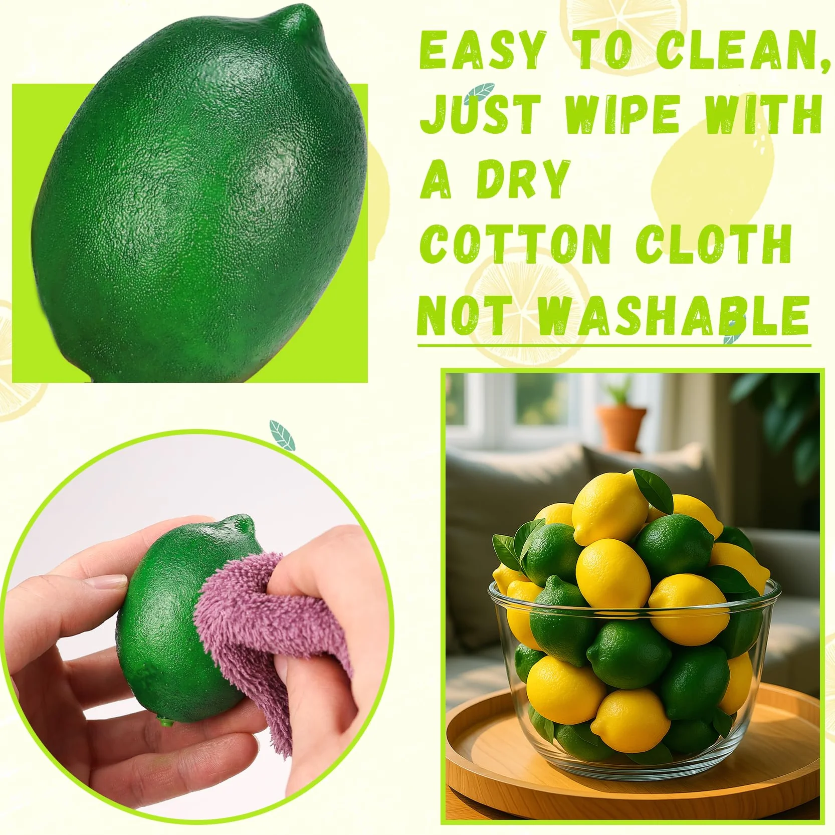 24 Pezzi Limoni e Lime Finti Decorativi con Foglie, Frutta Artificiale Realistica in Plastica per Cucina, Centrotavola Estivo