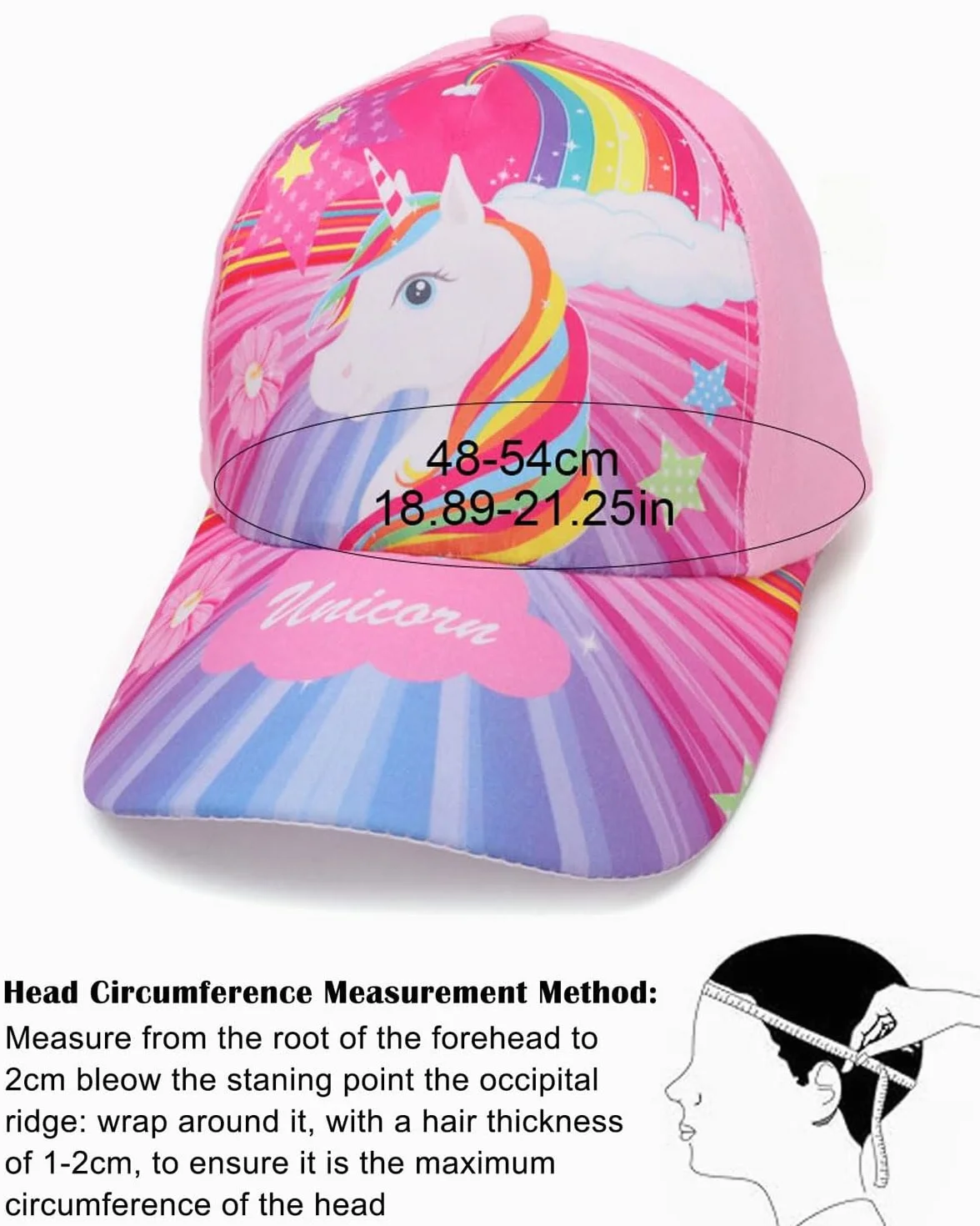 1 PCS Berretto da Baseball per Ragazze Berretto da Camionista per Bambini in Cotone Berretto con Snapback, Unicorno Rosa colorato