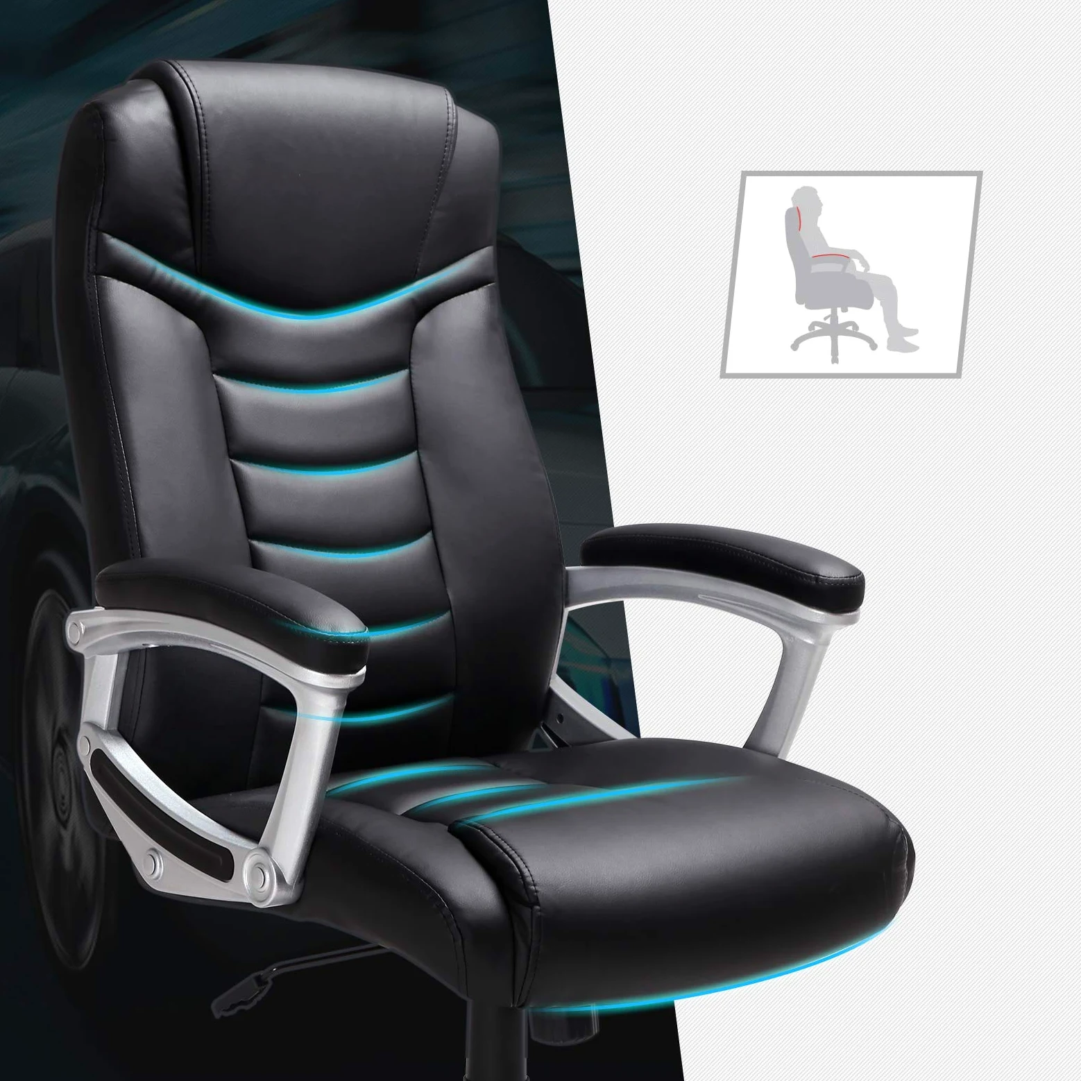 SONGMICS Sedia da Ufficio, Poltrona da Ufficio, Sedia Scrivania, Altezza Regolabile, Ergonomica, Rivestimento in PU, Portata 150 kg, Nero OBG21B