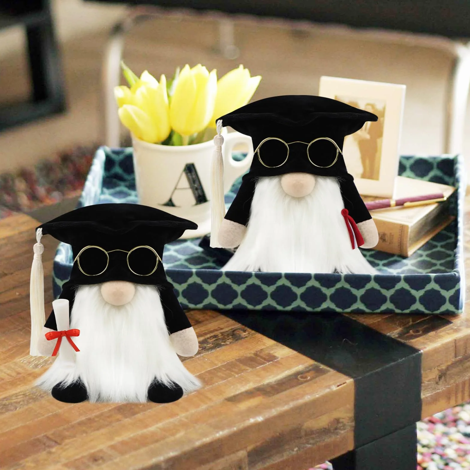 Set di 2 Decorazioni Regalo di Laurea Gnomo per Casa 13cm