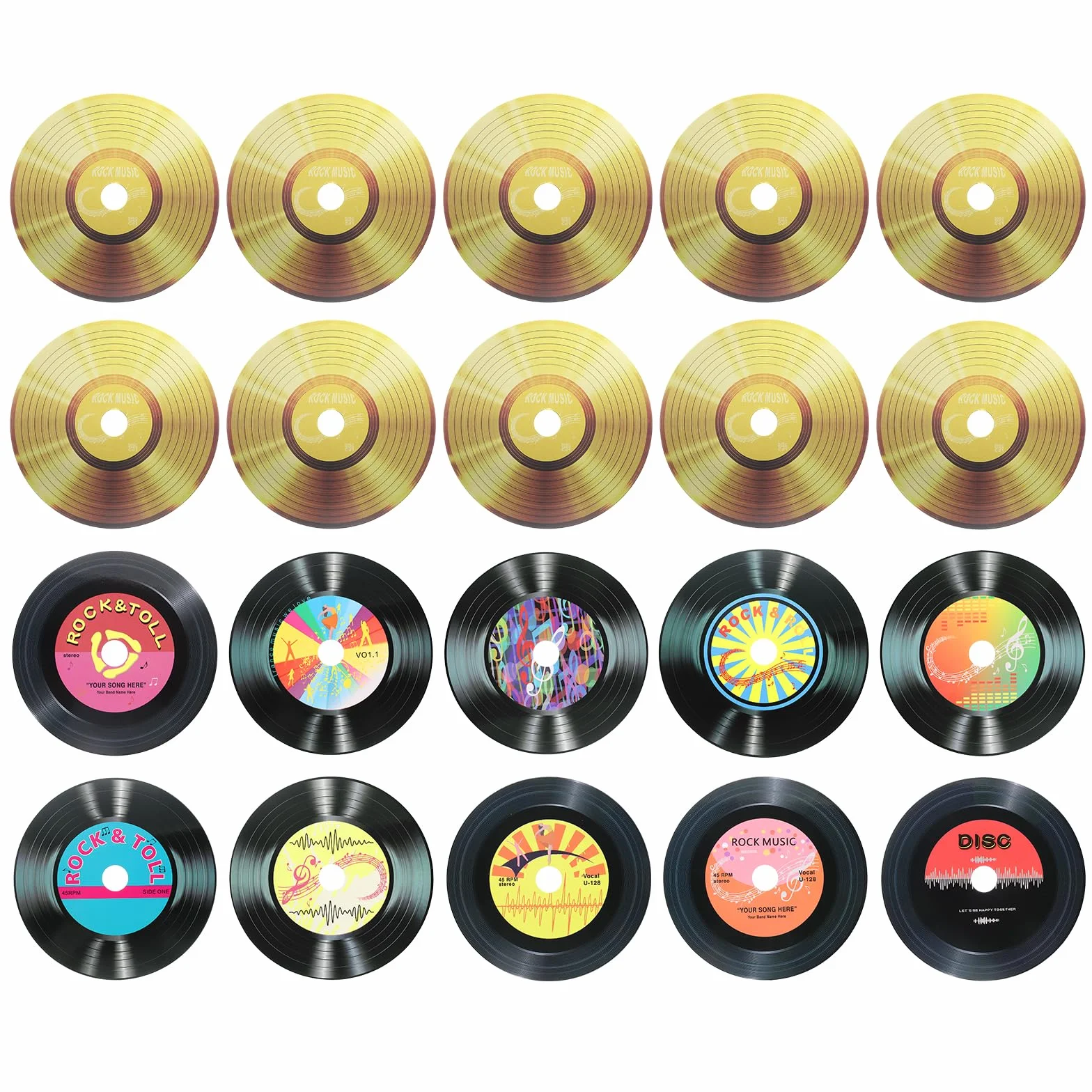 QUARKZMAN 20 Pezzi Decorazioni Vinile 5.5 Pollici Dischi In Vinile Vuoti 11 Design Finti Copertine Album CD Nero e Oro