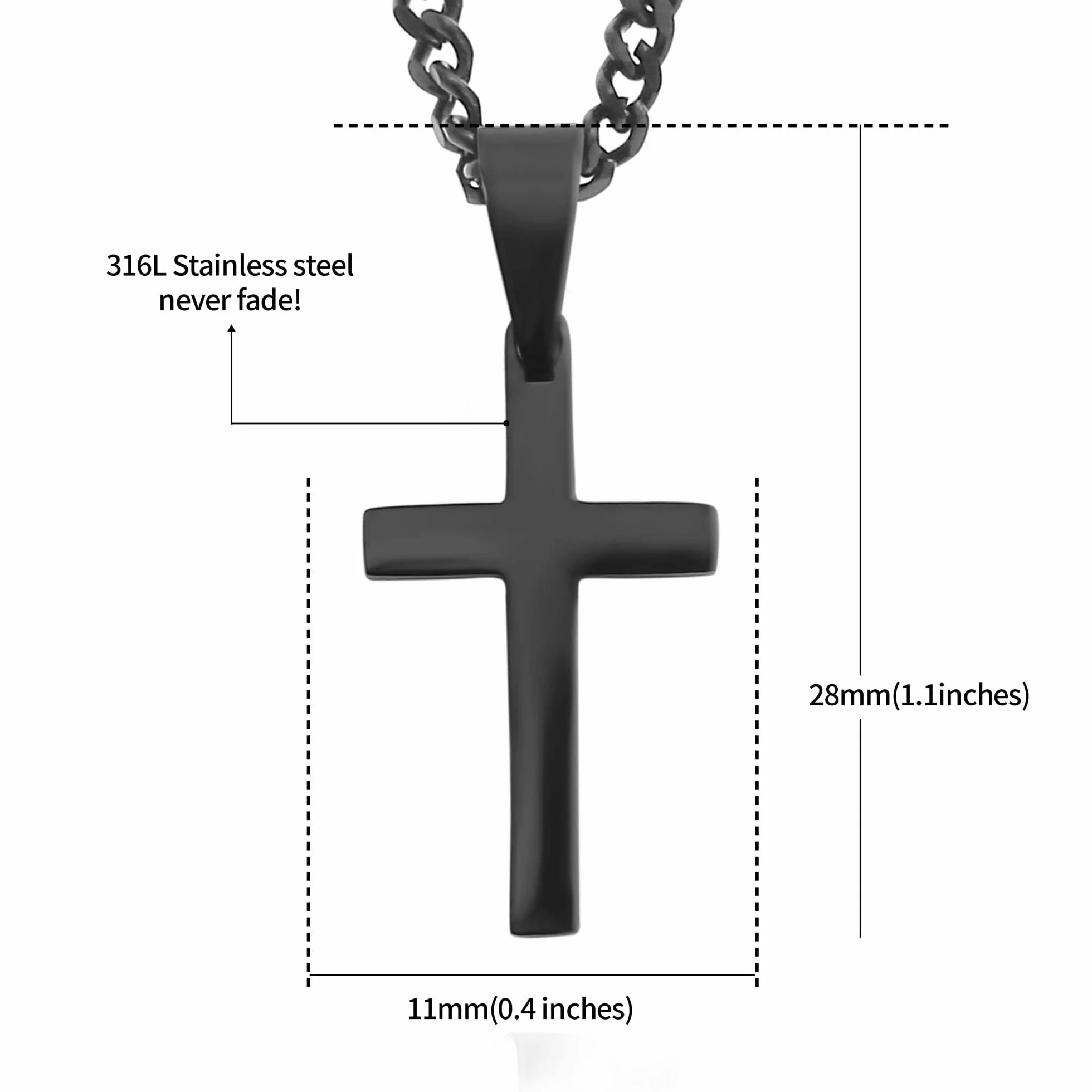 Collana Da Uomo 60 cm In Acciaio Inox con Pendenti Croce Nera Made By Nami