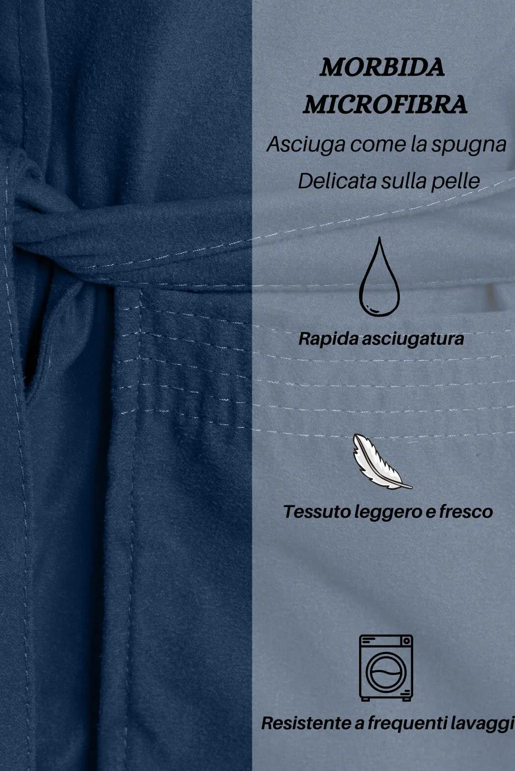 Accappatoio Microfibra con Cappuccio Tasche Cintura Leggero Morbido per Viaggio Piscina Palestra