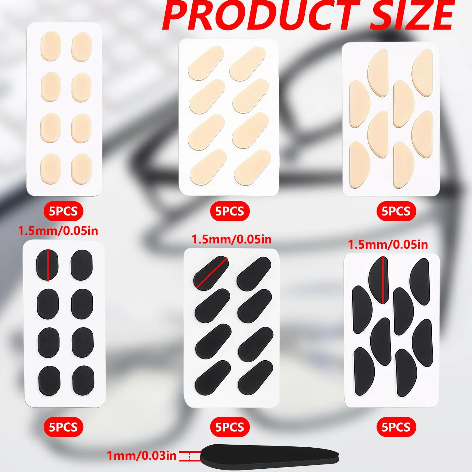 Cuscinetti Nasali in Silicone Morbido Antiscivolo per Occhiali Spessore 1mm 120 Paia