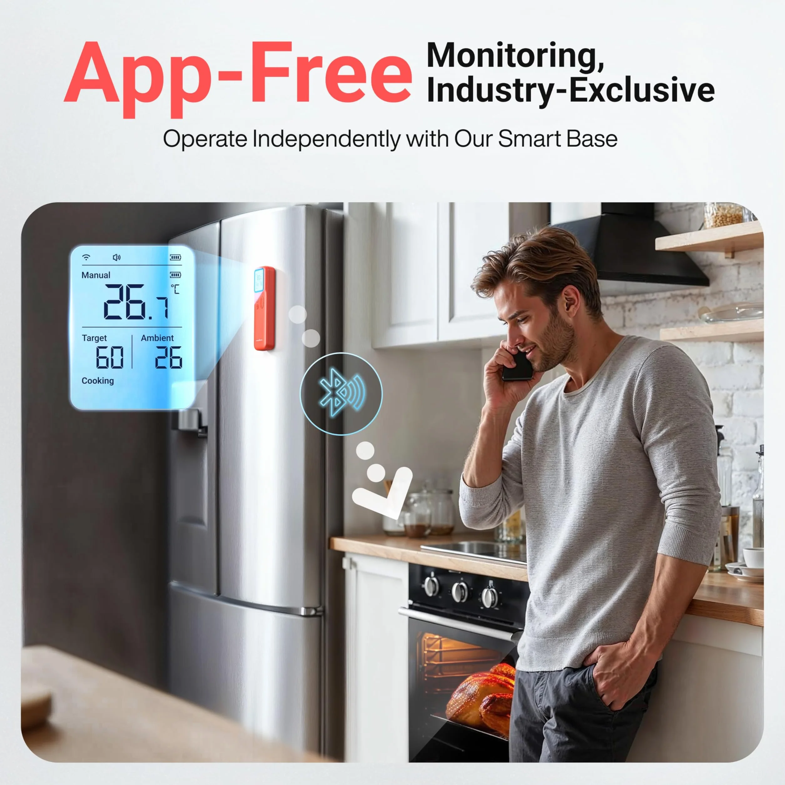 ThermoMaven P1 Termometro Intelligente per Carne Senza Fili – 152m Bluetooth 5.3, 1 Sonda 6 Sensori, Impermeabile IPX8