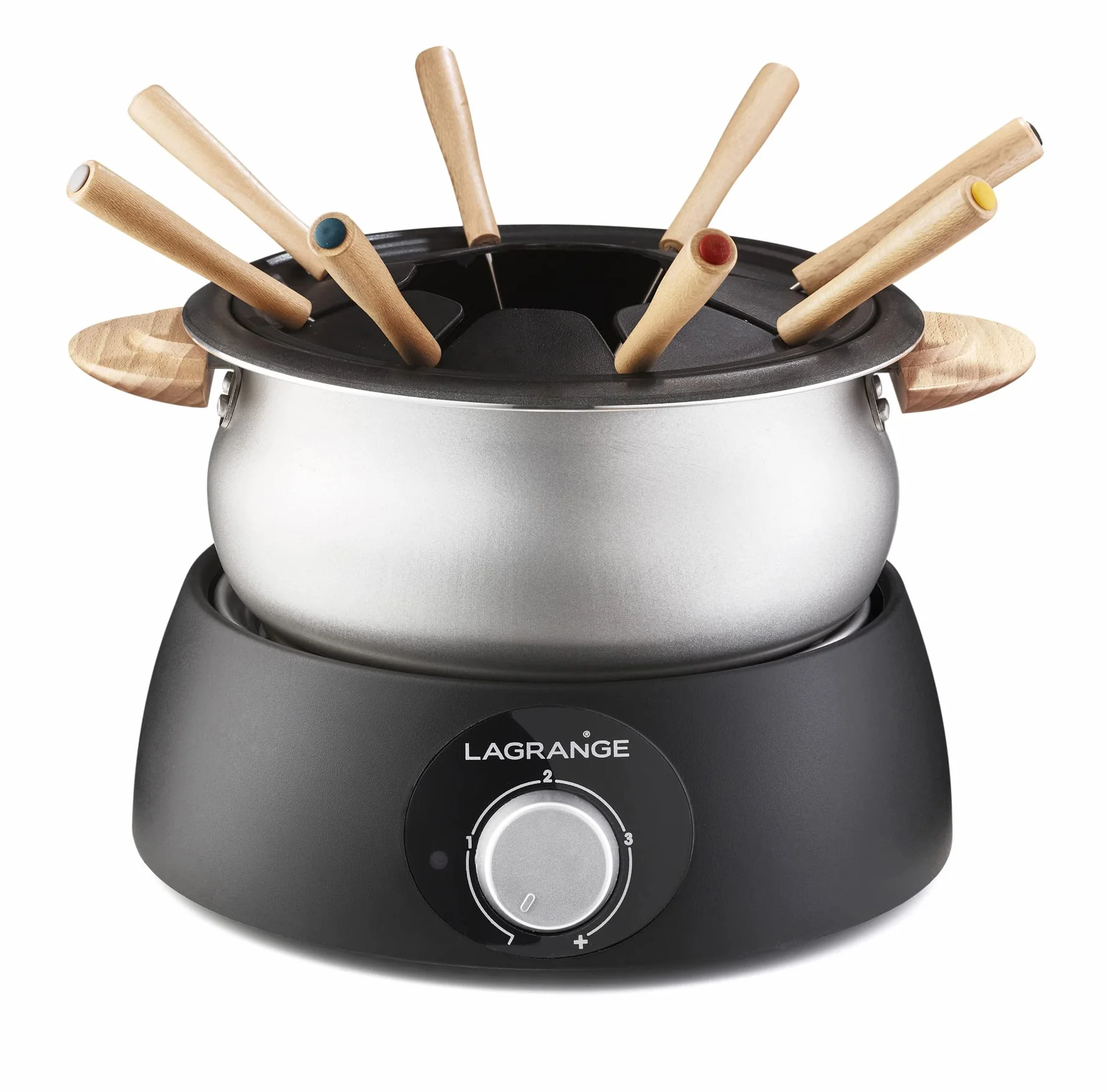 LAGRANGE, Apparecchio per fonduta elettrica 8 persone, 1,5 l, produzione francese, per tutti i tipi di fonduta, termostato regolabile, maniglie in legno, 900 W, 349015