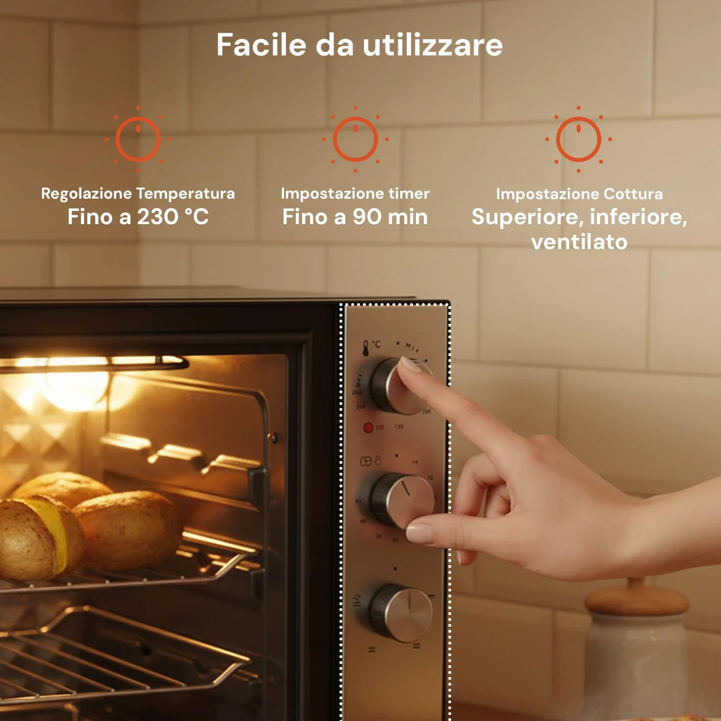 Forno Elettrico Ventilato XXL 70L 2500W con Doppia Resistenza, Timer, Cottura Combinata fino a 230°C