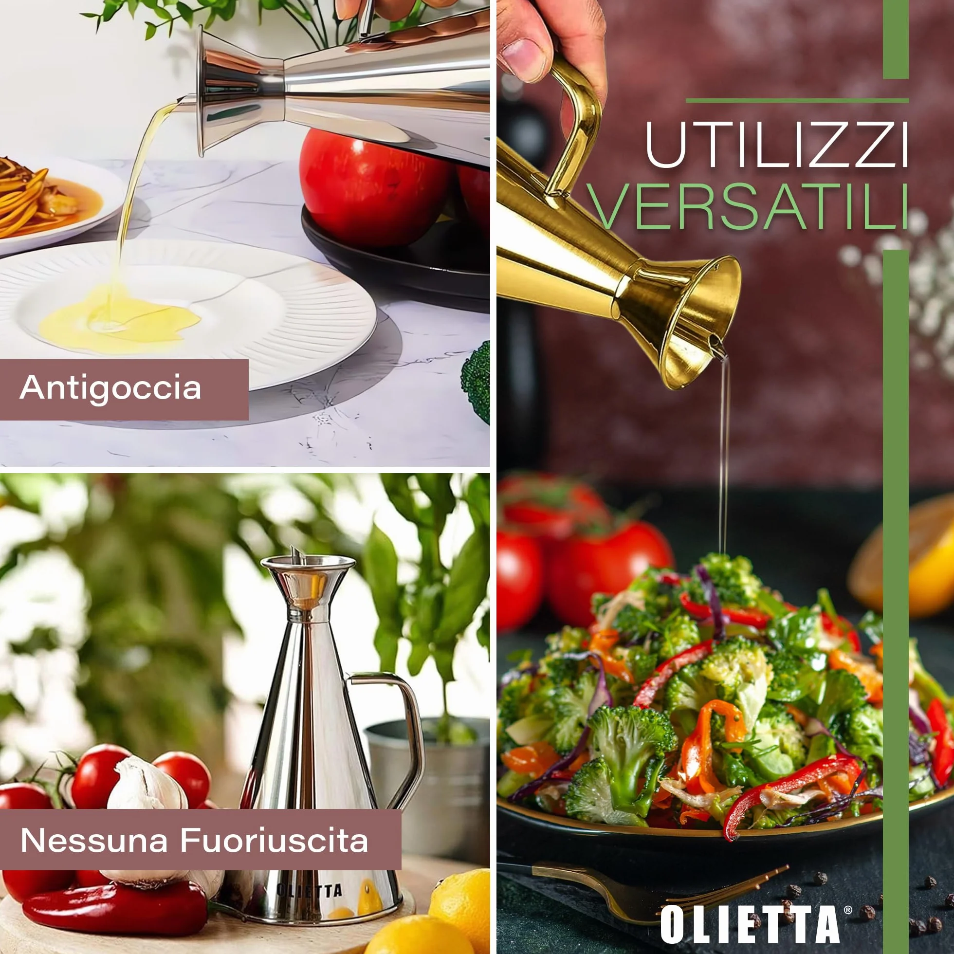 Oliera da Tavola in Acciaio Inossidabile 500ml Salvagoccia per Olio e Aceto