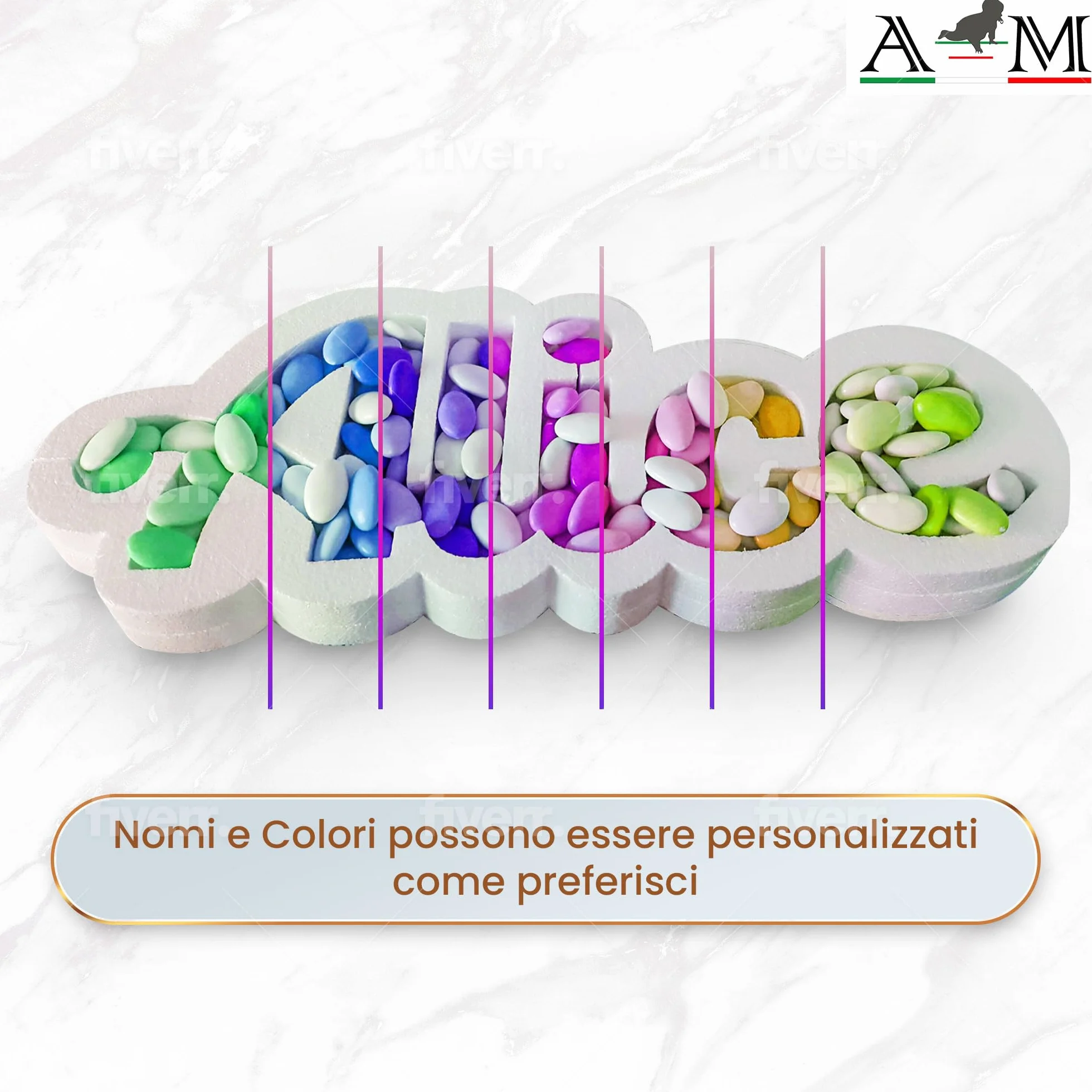 A&M Nome Polistirolo Portaconfetti Personalizzato per Battesimo o Prima Comunione - Decorazione Scritta da Tavolo o Parete