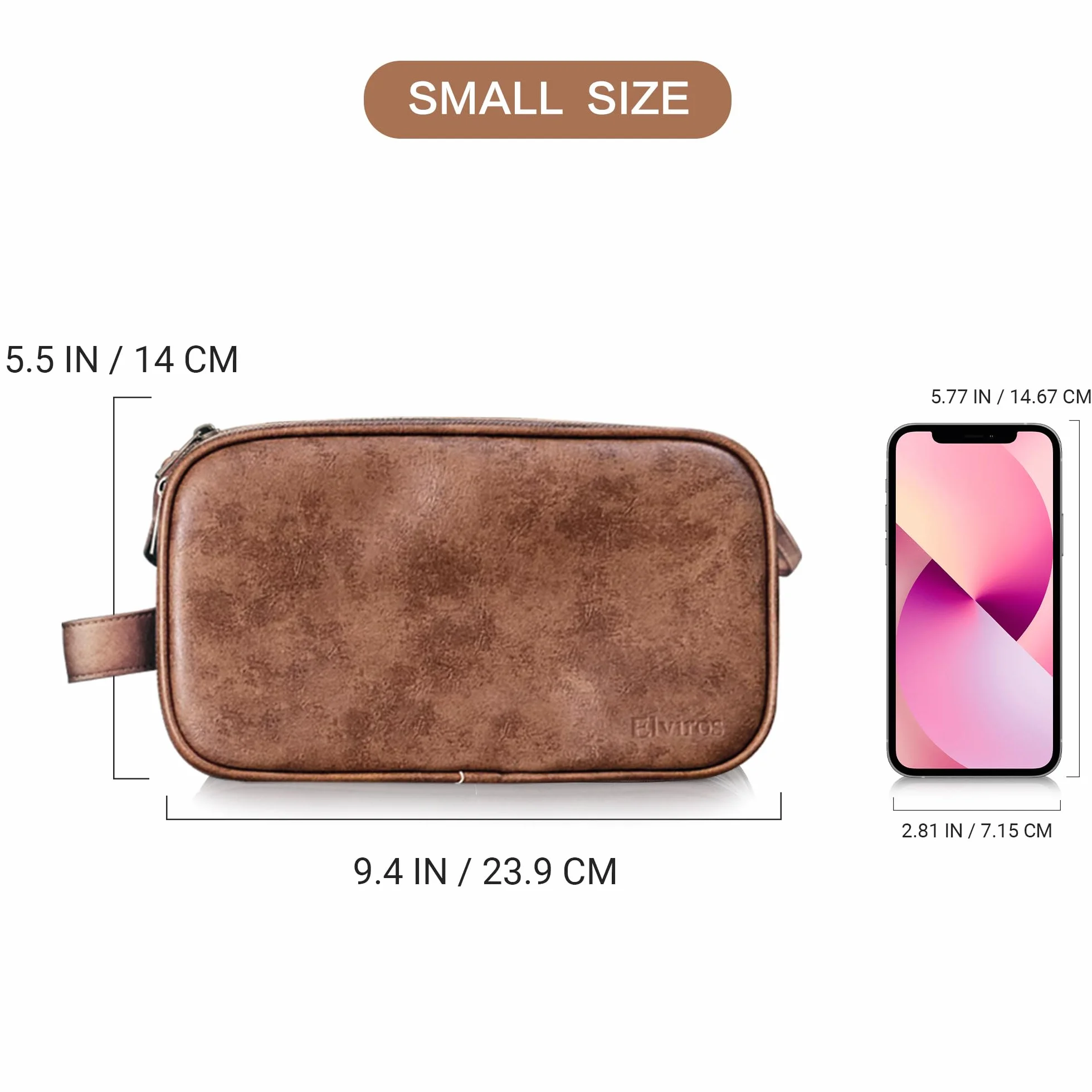 Elviros Borsa da Toilette Uomo Impermeabile in PU, Beauty Case Grande per Viaggio con Organizzatore, Borsa Igiene Personale per Palestra e Lavoro, Marrone scuro, 24 * 14 * 14cm