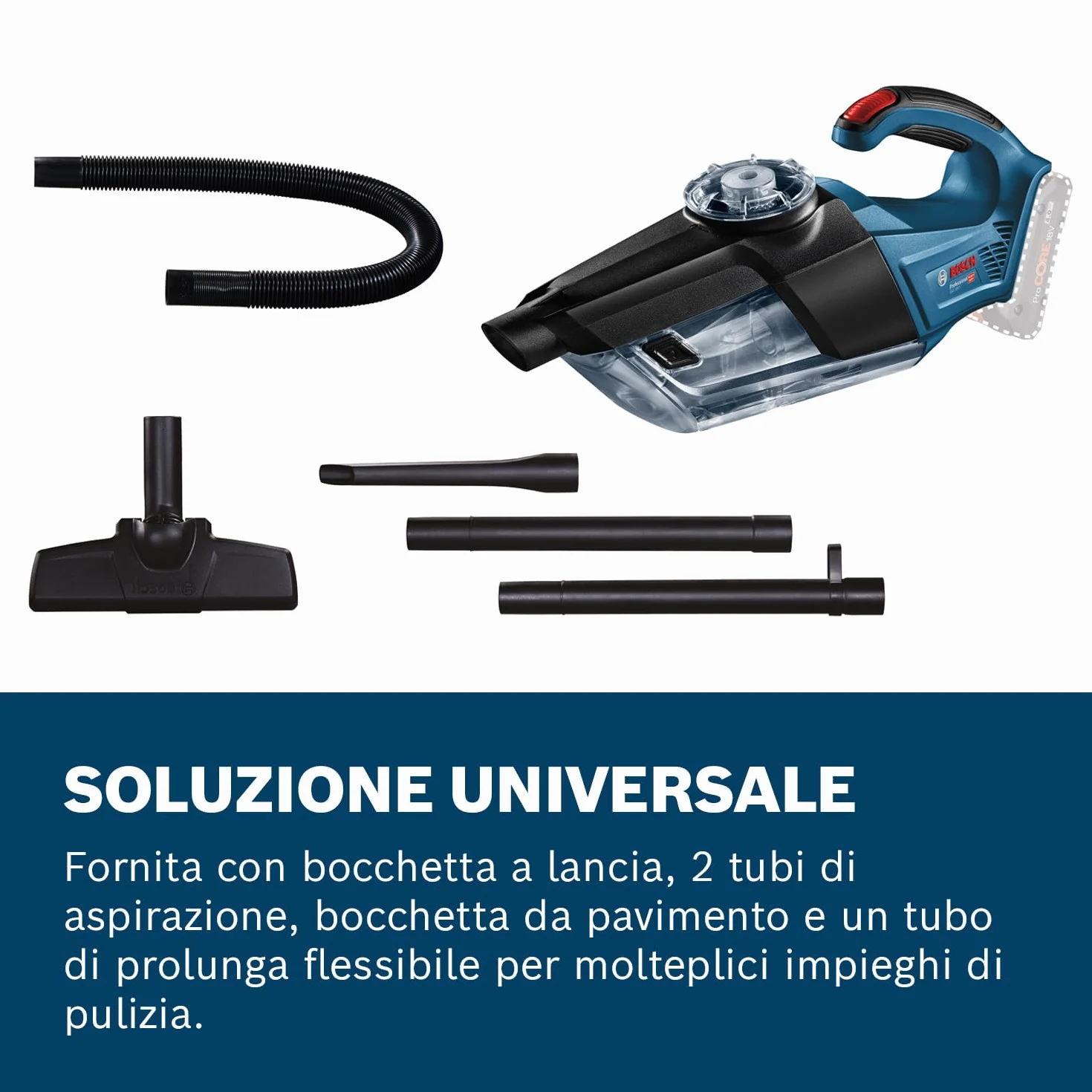 Bosch Professional 06019C6200 Aspiratore a Batteria GAS 18V-1 System, Batterie e Caricabatteria non Inclusi, Tubo di Aspirazione, Capacità di Conservazione 1 l, 18 volts, Blu