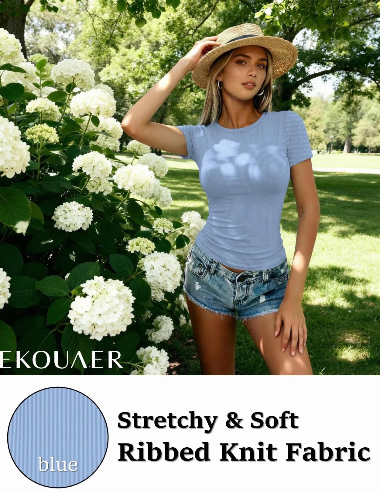 Ekouaer T-Shirt Semplici Donna Confezione da 3 Pezzi Maglia a Coste Top a Maniche Corte Scollo a Giro Magliette Estive vestibilità Aderente