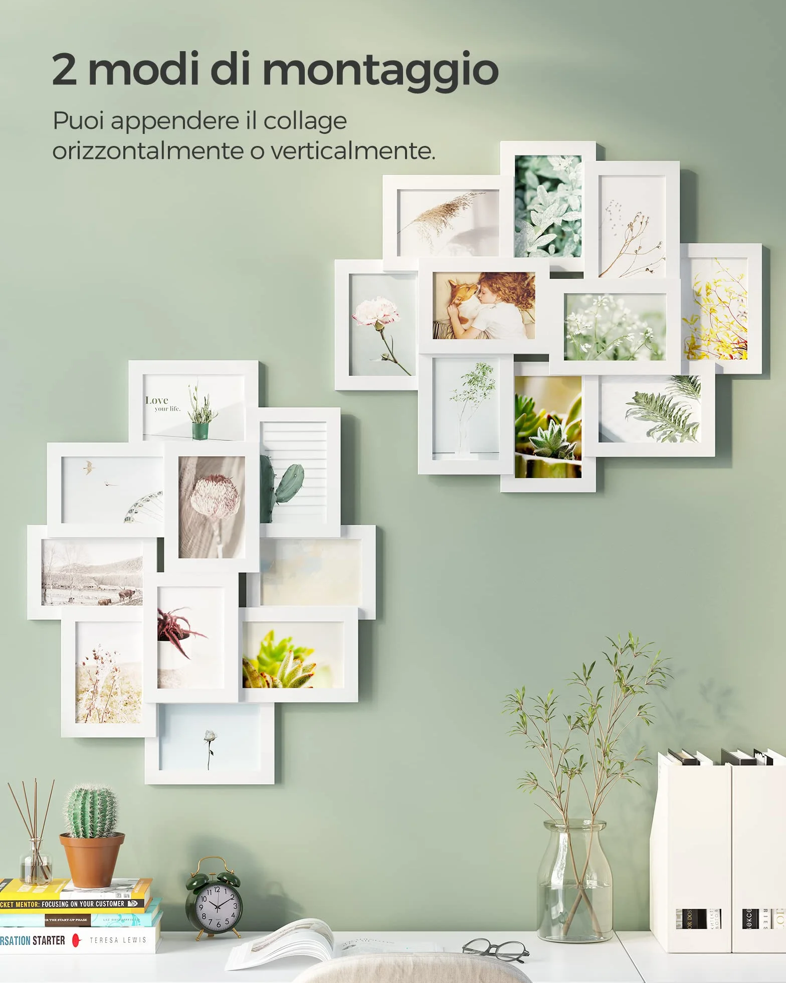 SONGMICS Cornici per Foto 10x15 cm, Set da Parete, Decorazioni Murali, Bianco Nuvola RPF20WT