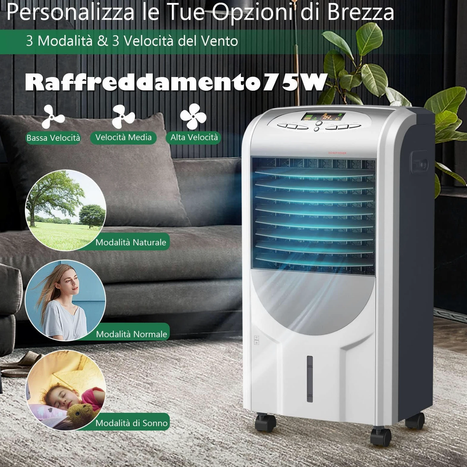 RELAX4LIFE Raffreddatore Evaporativo 5 in 1 Nuova 2026 con Raffreddamento 75W, Riscaldamento 2000W, Umidificatore, Ventilatore, Purificatore d’Aria, Timer 8H, Serbatoio 7L (5in1 Total 7L 2026)