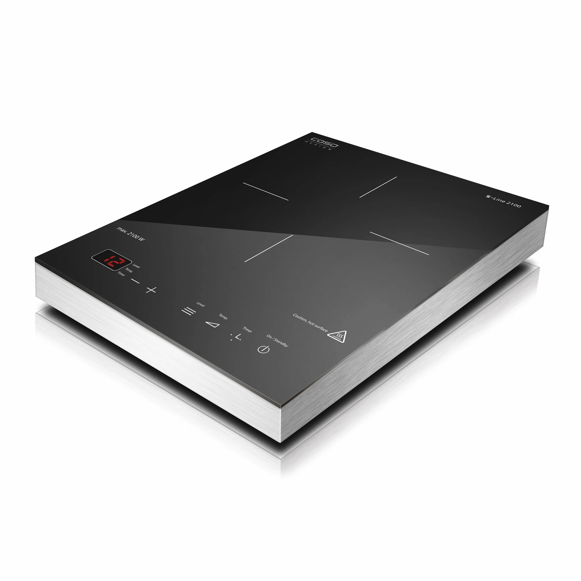 CASO S-Line 2100 Piastra riscaldante a induzione, SmartControl preciso 60-240 ° C, timer fino a 180 minuti, pentole fino a 24 cm, 2100 watt, vetroceramica acciaio inossidabile