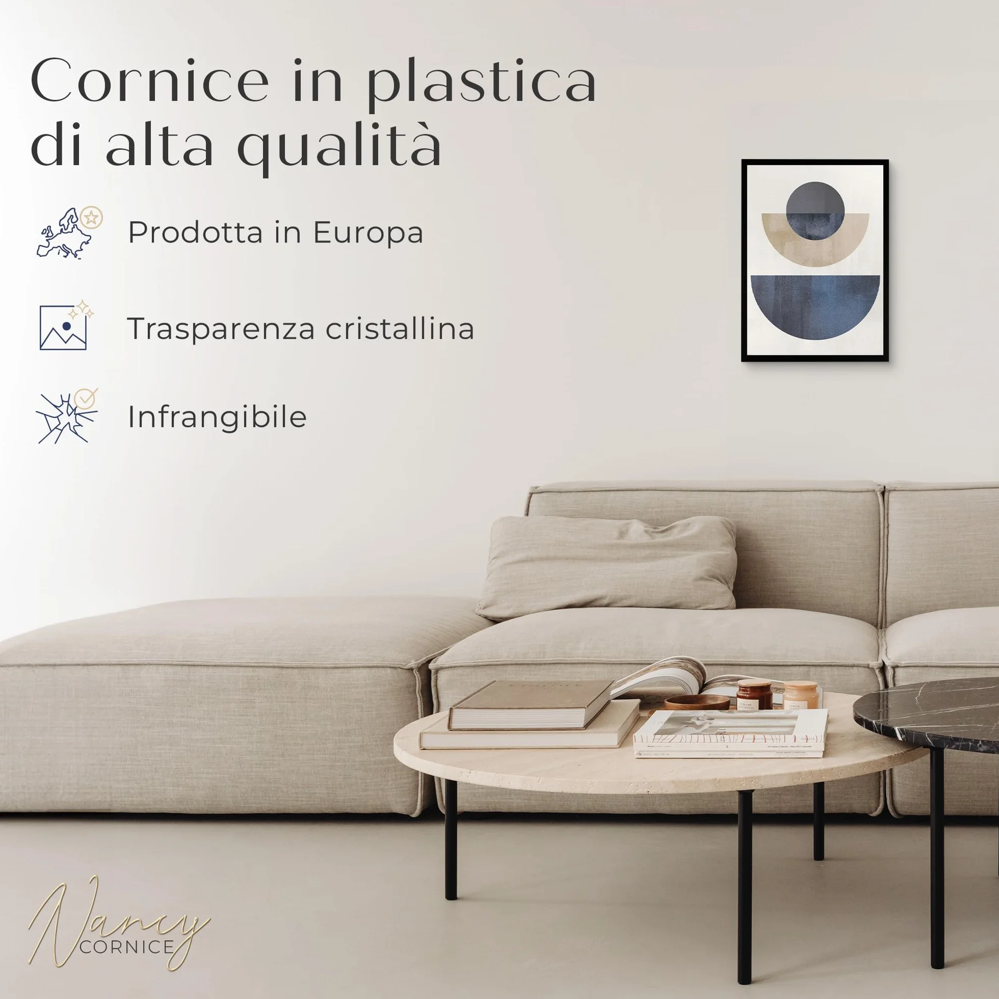 Cornice per foto 32x45 cm nera -Vetro acrilico infrangibile - Cornice da parete in plastica resistente per foto, poster, puzzle e certificati - Prodotta in Europa - Nancy
