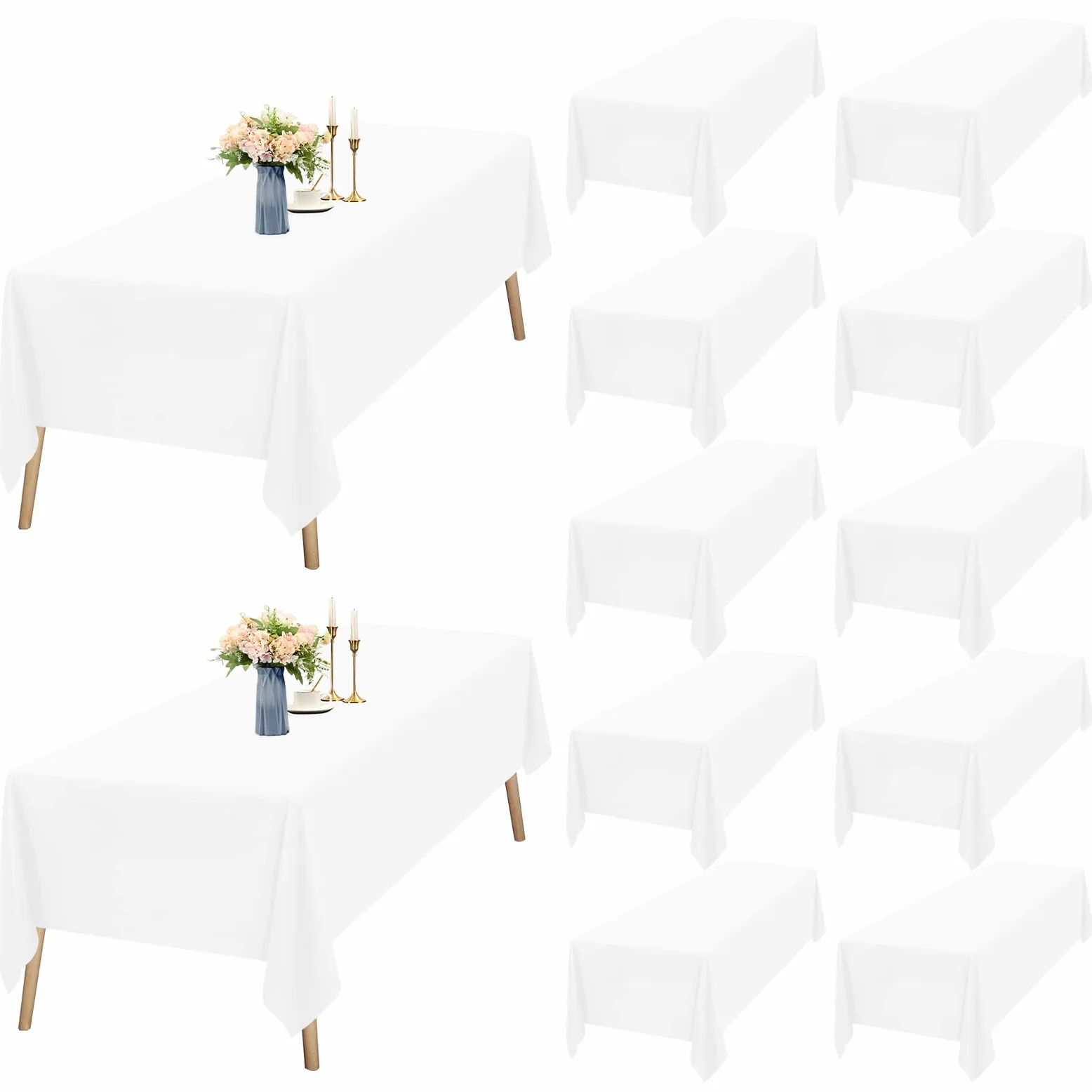 Teruntrue 12 Pezzi Tovaglie Bianche Rettangolari 153 x 320 cm, Tovaglie Bianche in Poliestere per Tavolo da 8 Piedi, Tovaglia Rettangolare Lavabile per Feste Matrimoni Buffet Campeggio Ristorante