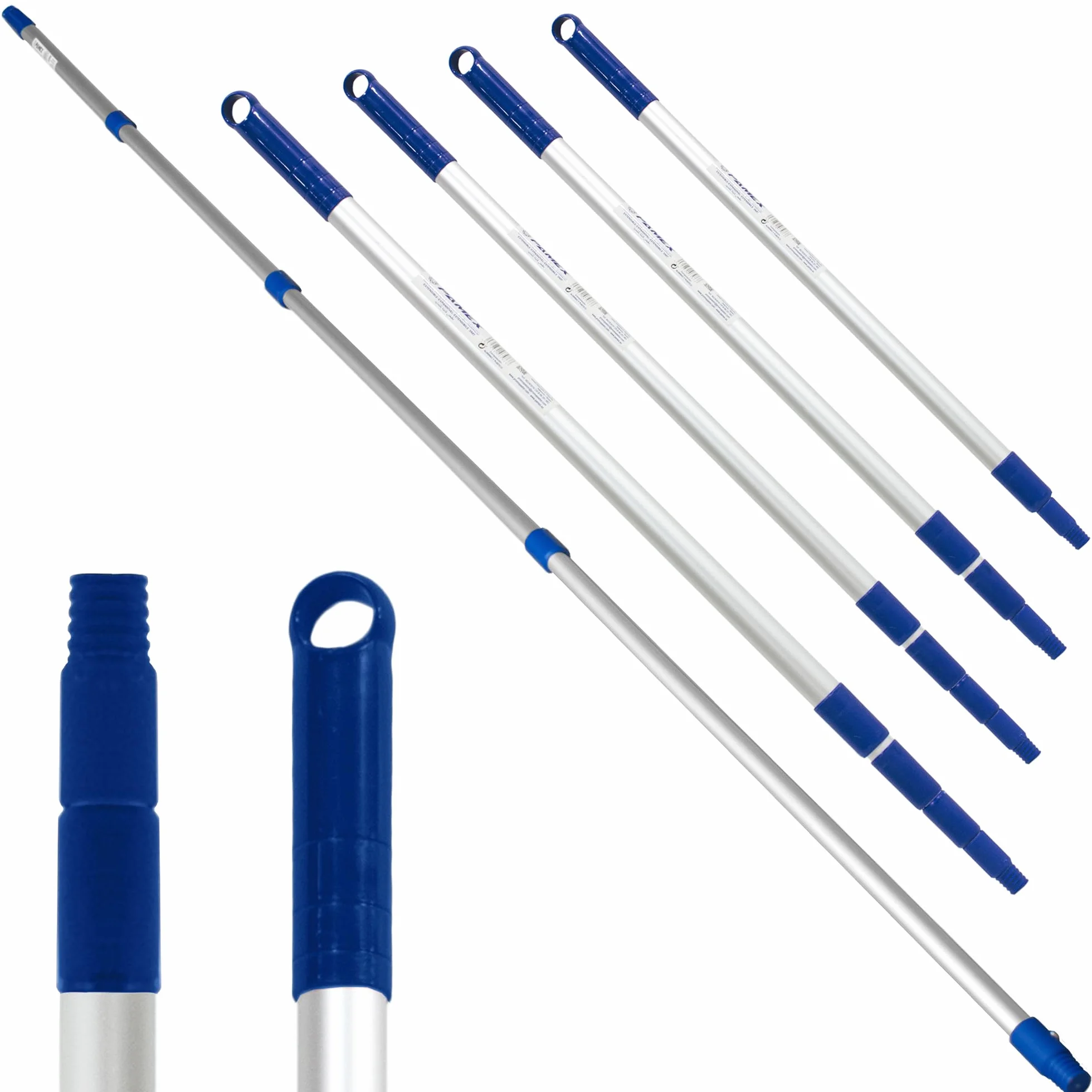 PAMEX Bastone estensibile 5 metri. Bastone con manico telescopico professionale in alluminio. Prolunga estensibile con filettatura. Resistente alla corrosione e all'usura