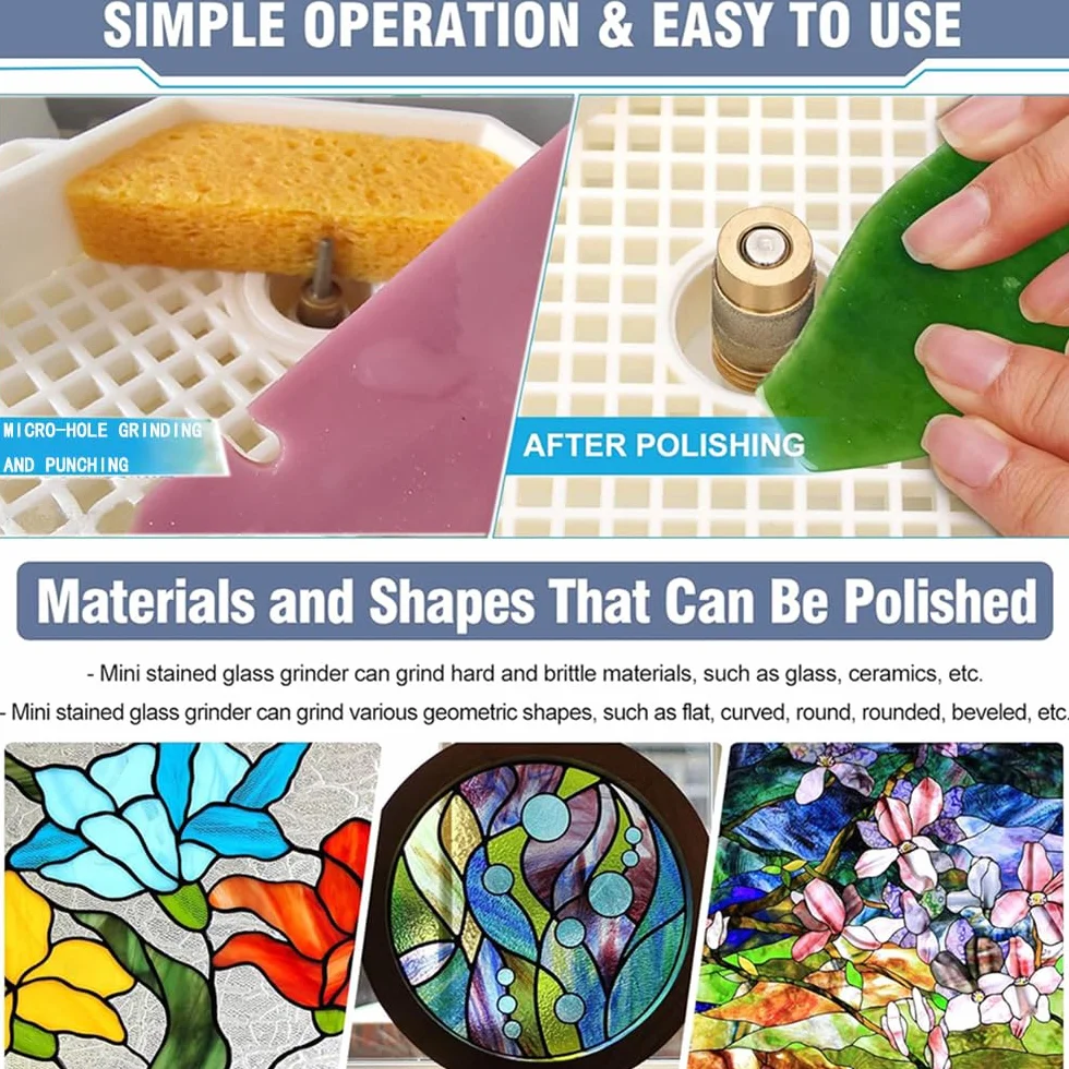 Smerigliatrice per Vetro Portatile,220V,con Funzione di Aspirazione,Protezione Trasparente,5 Testine Smerigliatrici Intercambiabili Accessori universali,design a doppio strato,per Vetro e Ceramica