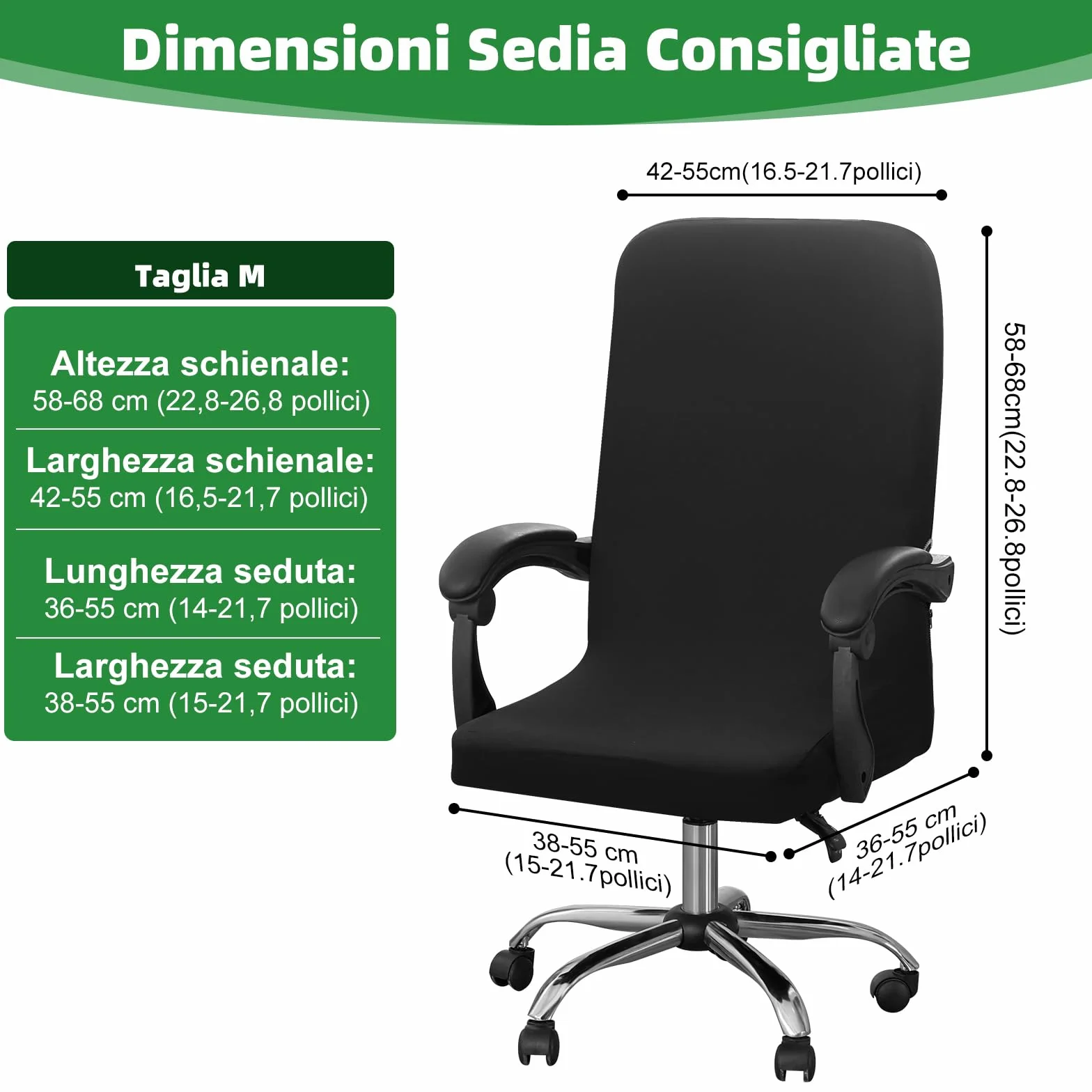 Coprisedia Ufficio Universale Lavabile con Cerniera, Nero M