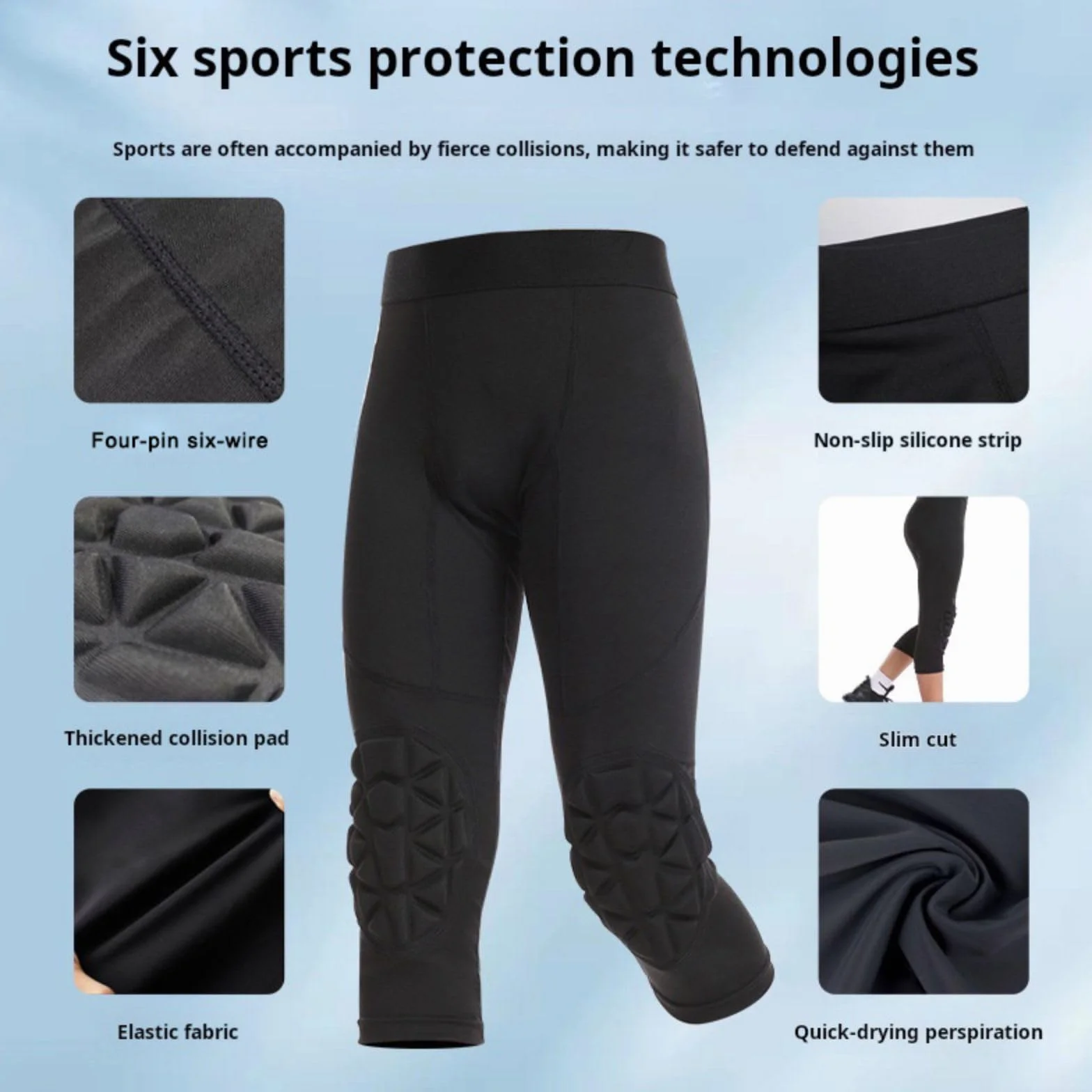 Hotfiary Ragazzi Pantaloni a Compressione con Ginocchiere per Il Basket, Bambini 3/4 Imbottiti Calcio Leggings Sport Atletico Collant, Calcio Portiere Pantaloni Fondo