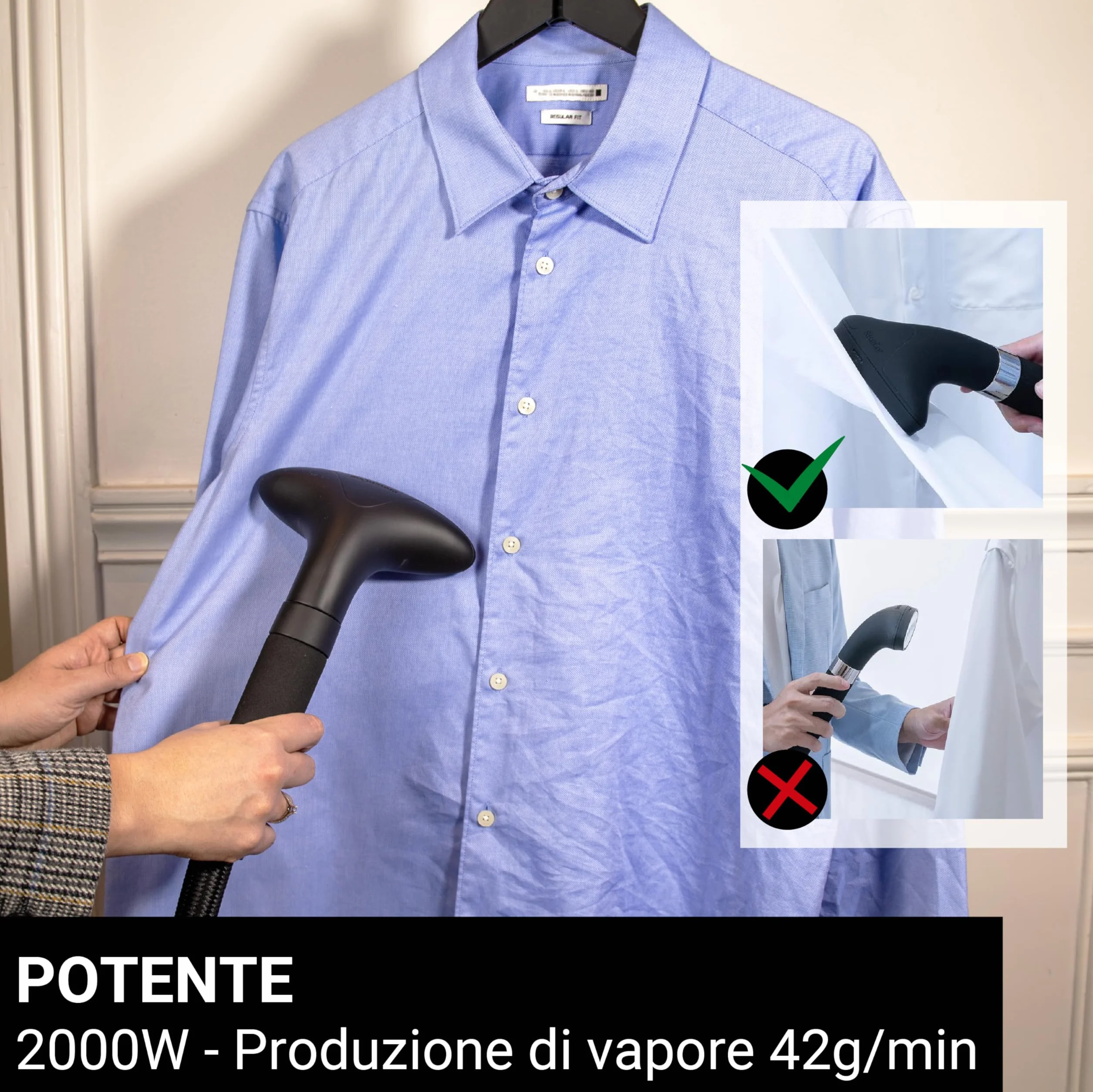 SteamOne Stilys SY70SB Ferro da stiro a vapore 2000 W 42 g/min Steamer verticale Autonomia 1H Pronto all'uso 60 secondi Start&Stop Spegnimento automatico Anticalcare