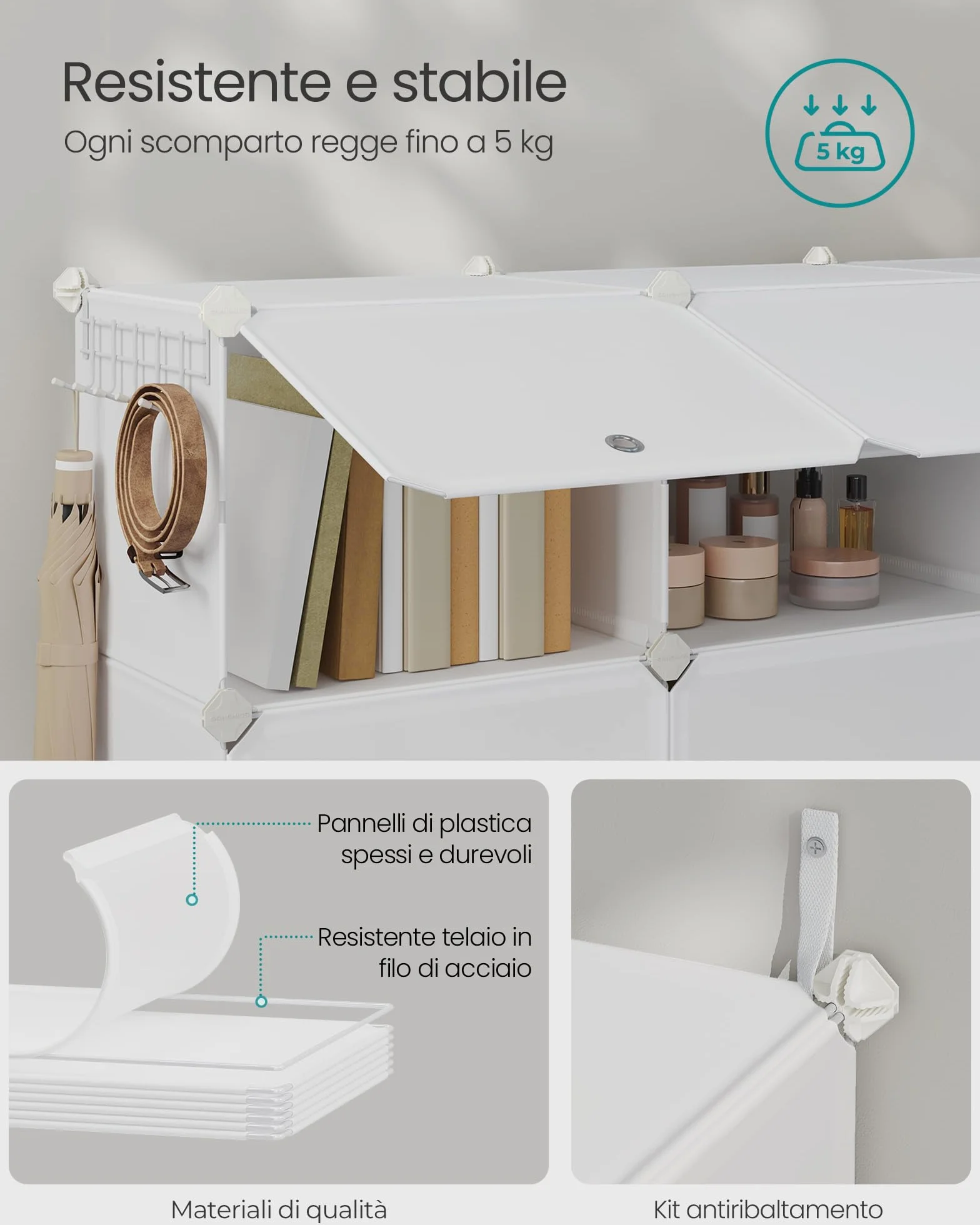 SONGMICS Scarpiera Modulare 12 Scomparti 48 Paia Scarpe con Sportelli Telaio Acciaio Bianco Nuvola LPC040W02