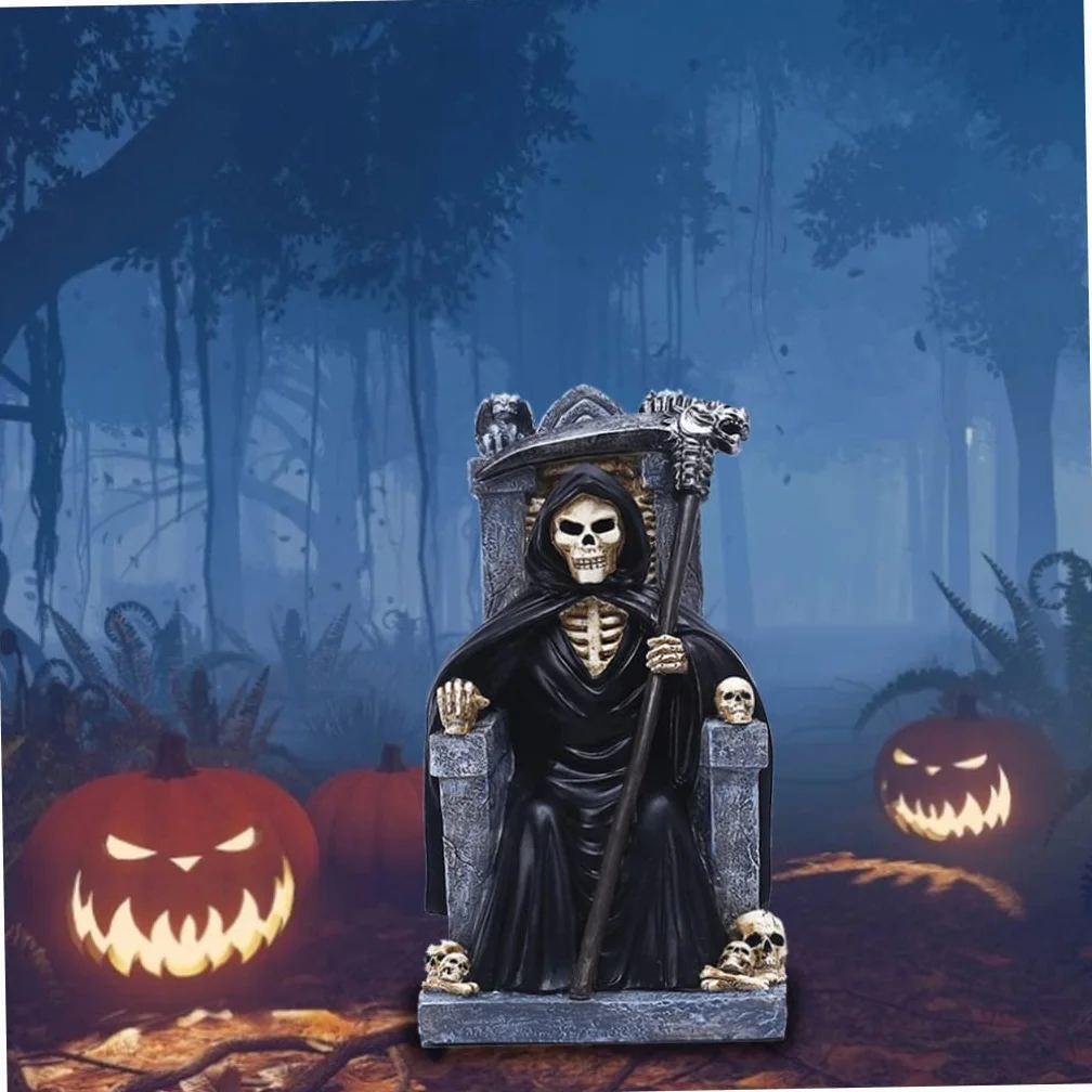 Jorzer Statua della morte di Halloween Morte Statua Tristo Mietitore Resina Scheletro Decorazione Desktop