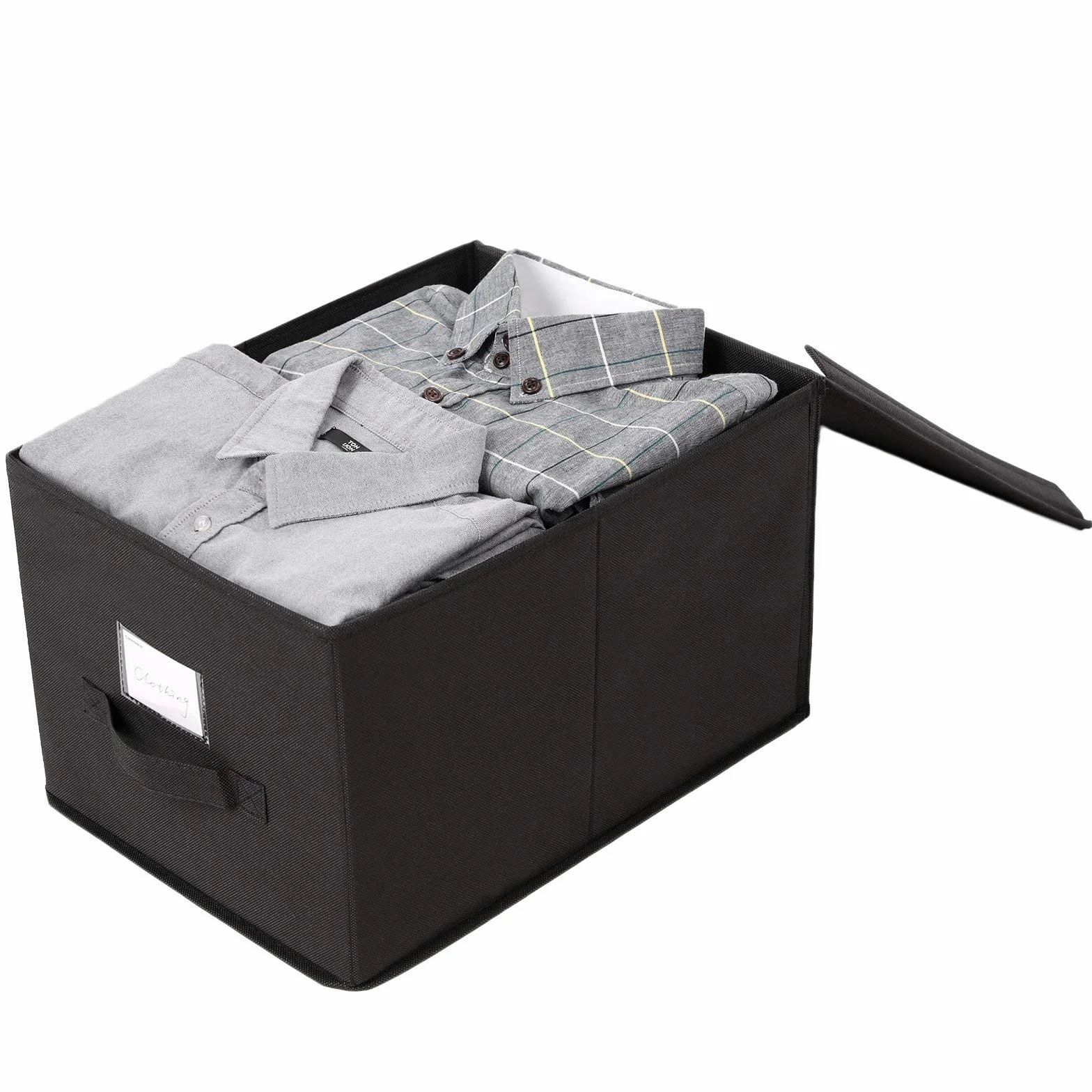 SONGMICS Set di 3 Contenitori Portaoggetti in Tessuto Non Tessuto con Coperchi 40x30x25 cm Nero RFB03H