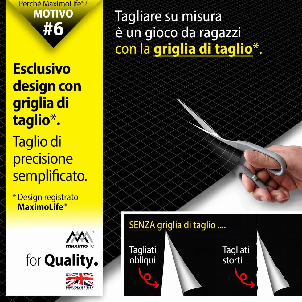 Tenda oscurante MaximoLife® Ultimate 100% | Adatta a finestre di qualsiasi dimensione/forma | Griglia guida di taglio per un taglio più facile | Ventose potenti | Gancio e passante resistenti