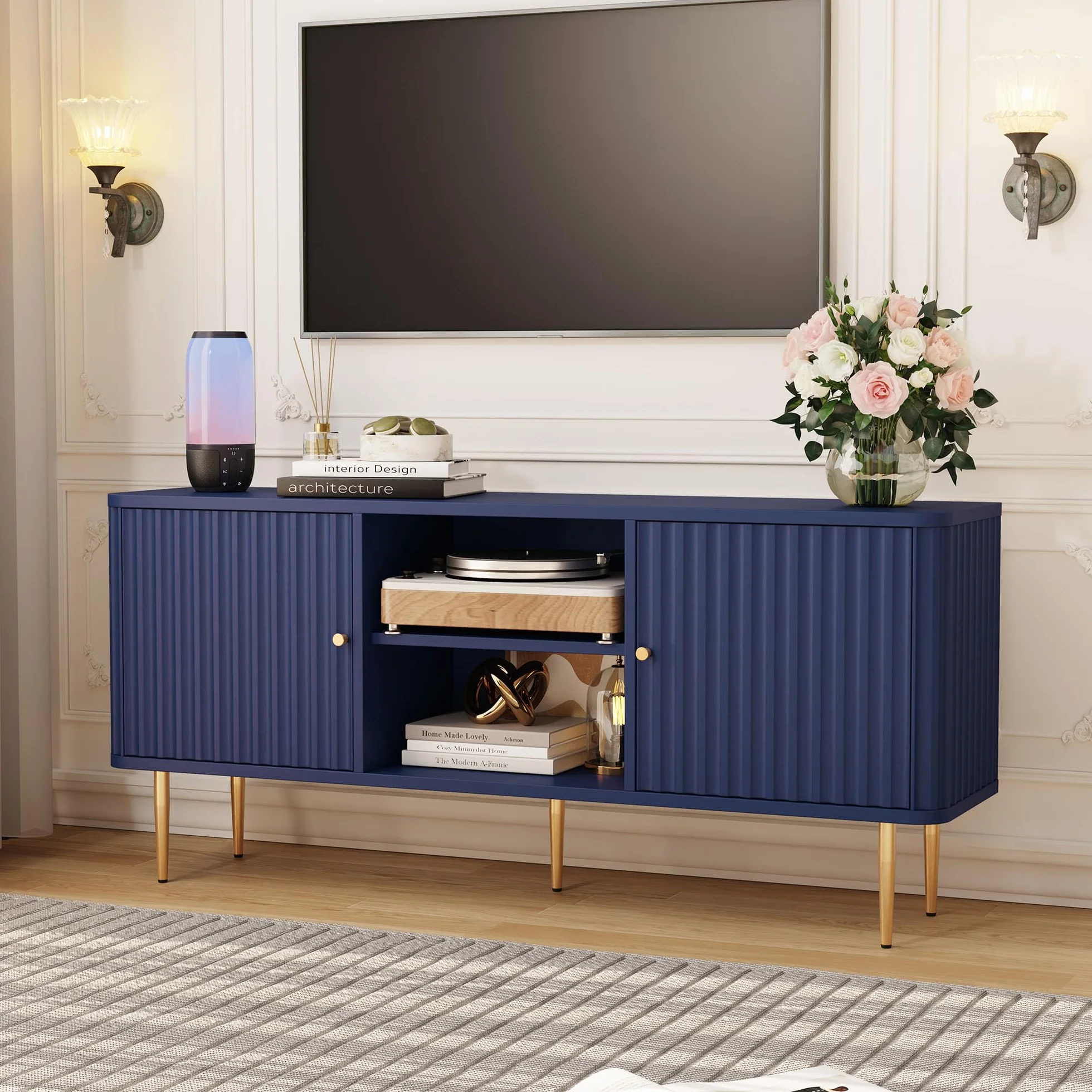 Mobile TV Soggiorno con 2 Ante, Mobile Porta TV Moderno in Legno per TV 55 Pollici fino a 65", Mobile TV Basso per Soggiorno, Camera da Letto