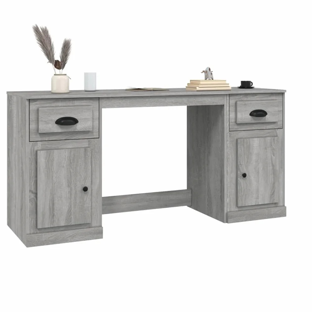 Scrivania portaoggetti grigio Sonoma, in legno Sonoma, 154,5 x 50 x 75 cm, tavolo da ufficio con armadio, scaffale, cassetto per raccoglitori e documenti sul posto di lavoro