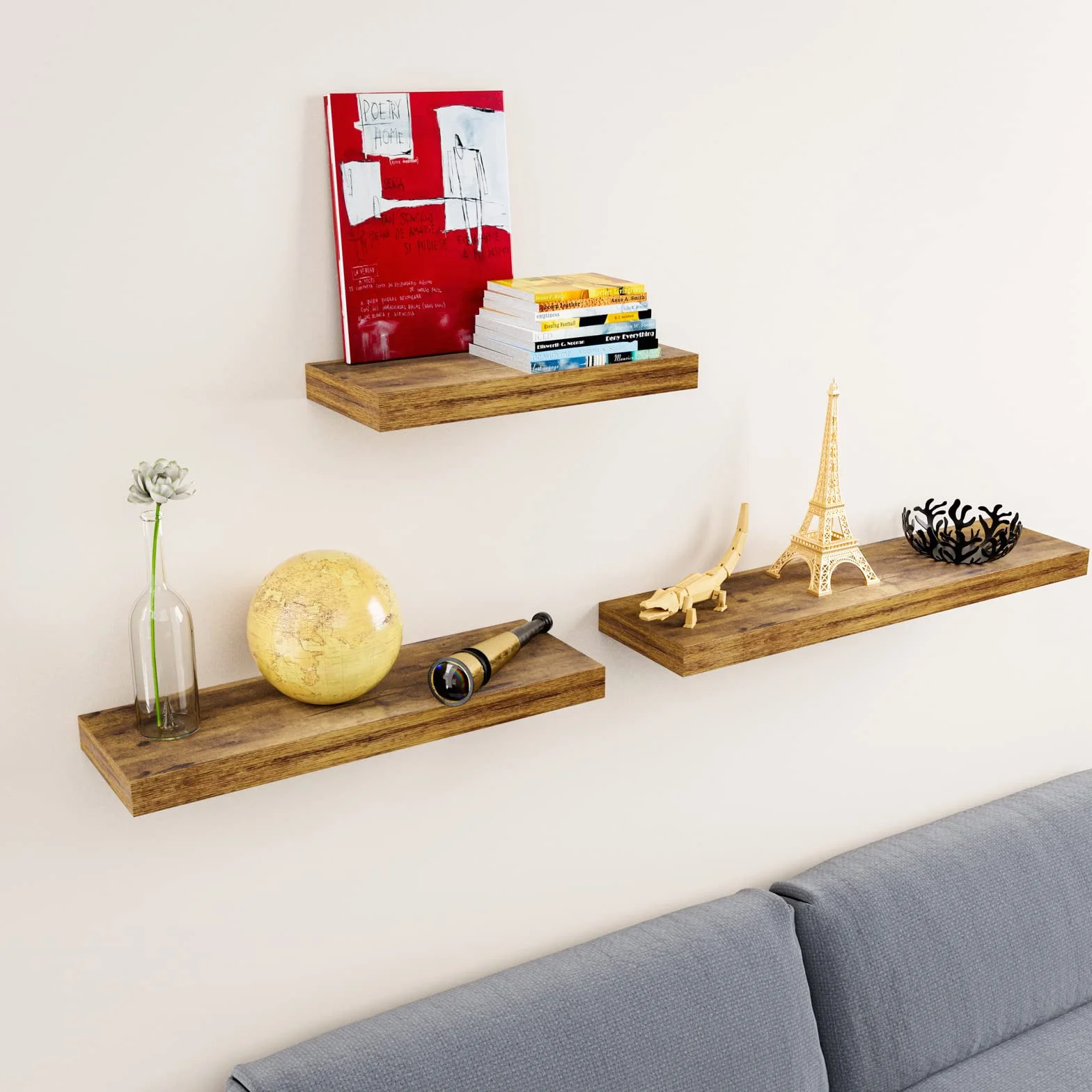 Casaria Mensola da Parete Legno 110cm Supporto Pensile 15kg Cucina Libreria Quercia Scura