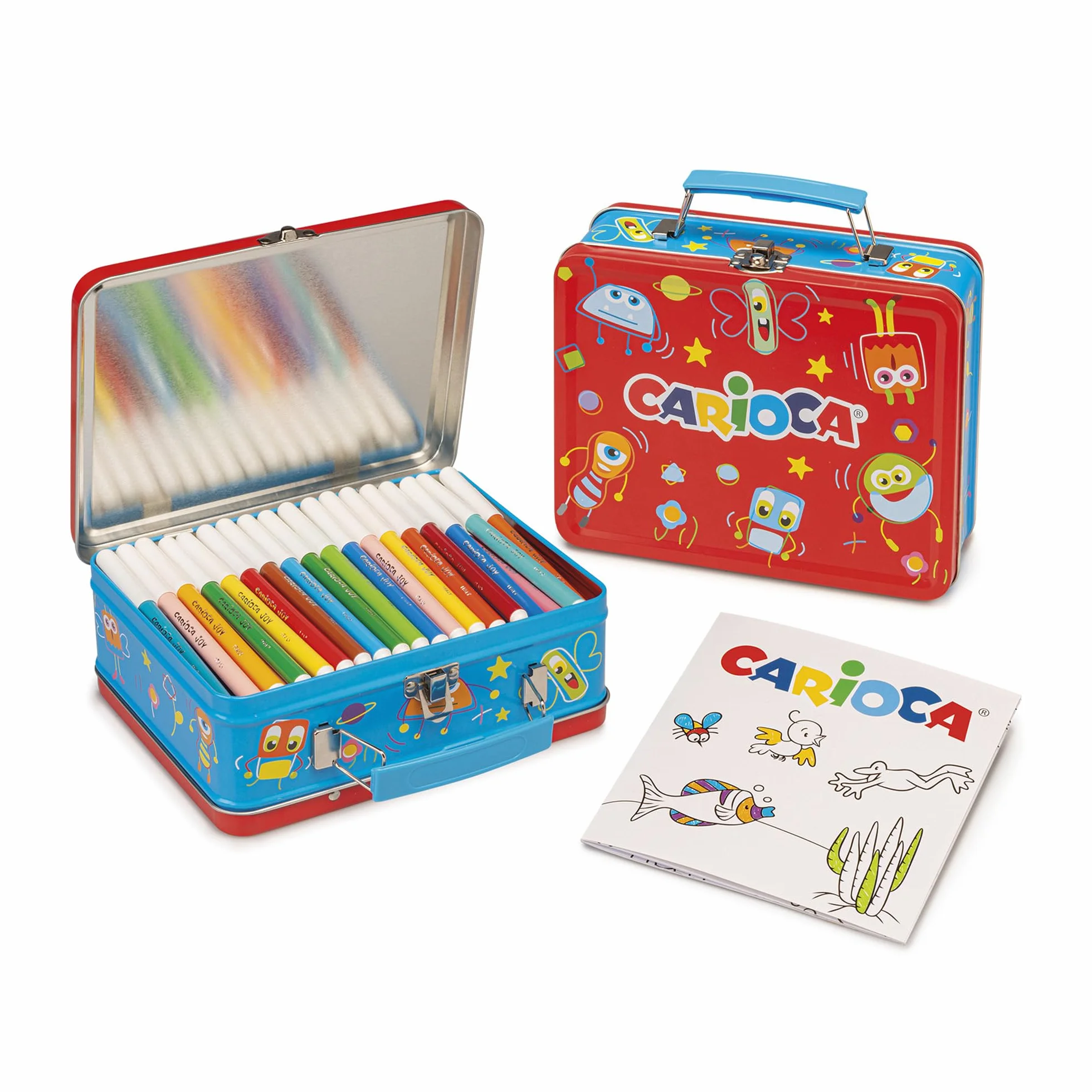 CARIOCA Set Creativo 100 Pennarelli Punta Fine Lavabili Album da Colorare A4 Astuccio Metallo Rosso