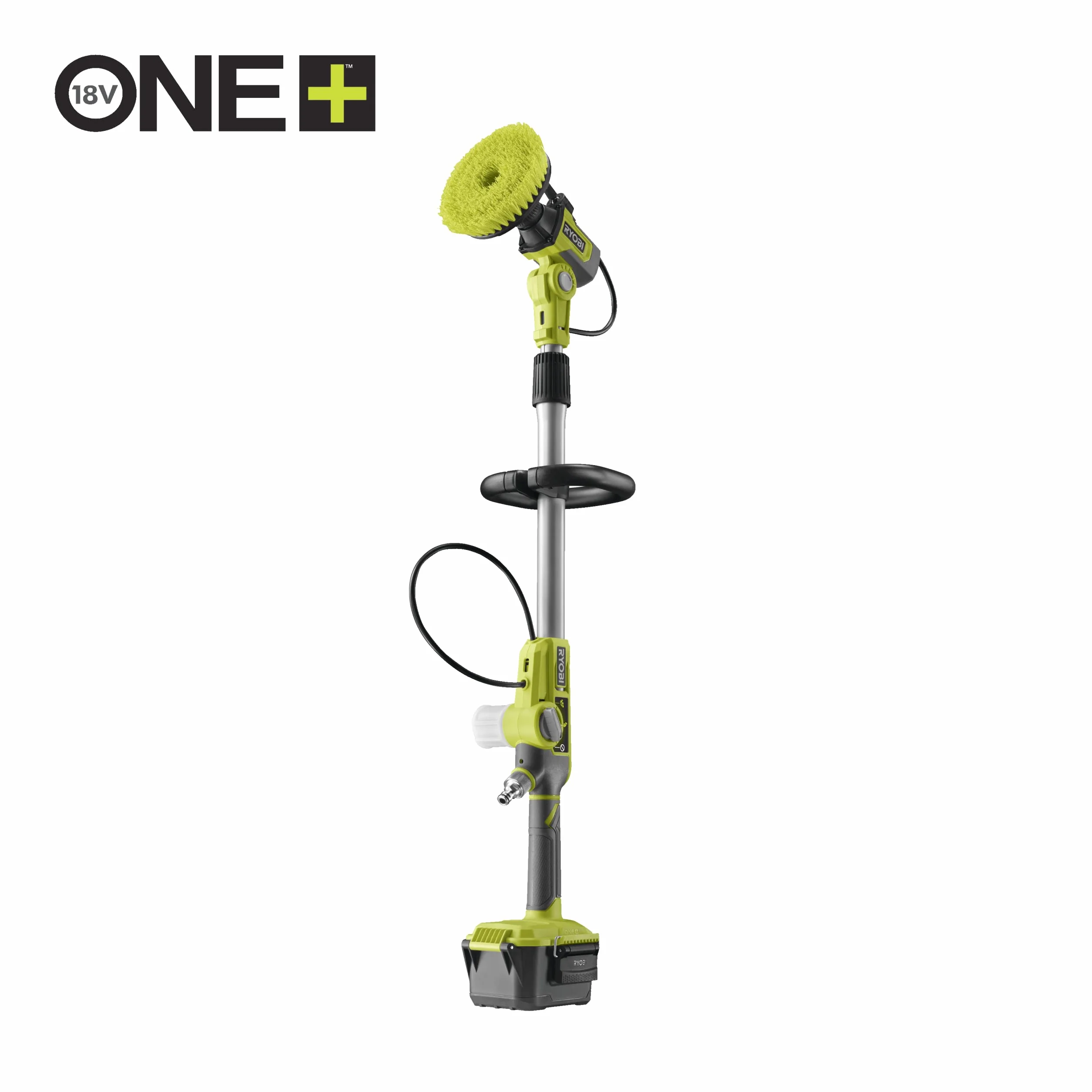 Ryobi RWTS18-0 Spazzola Telescopica con Risciaquo 18V ONE+, Batteria non inclusa, Asta Telescopica da 1.4m, Durata Fino a 167 Minuti, Testina Girevole in 6 Posizioni