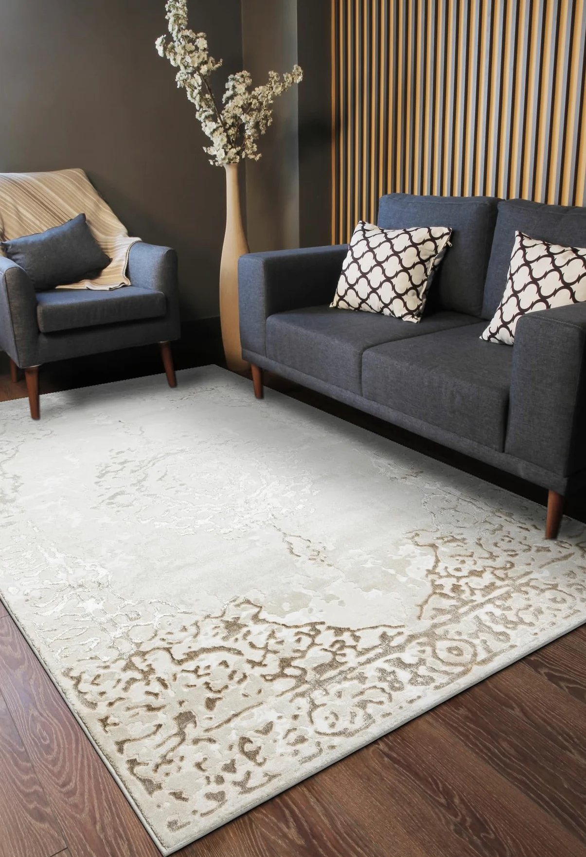 rugsx Tappeto ALLURE 1961 Tappeto moderno con cornice ornamentale in Crema/Oro - Elegante e glamour per soggiorno e camera da letto - 160x220 cm