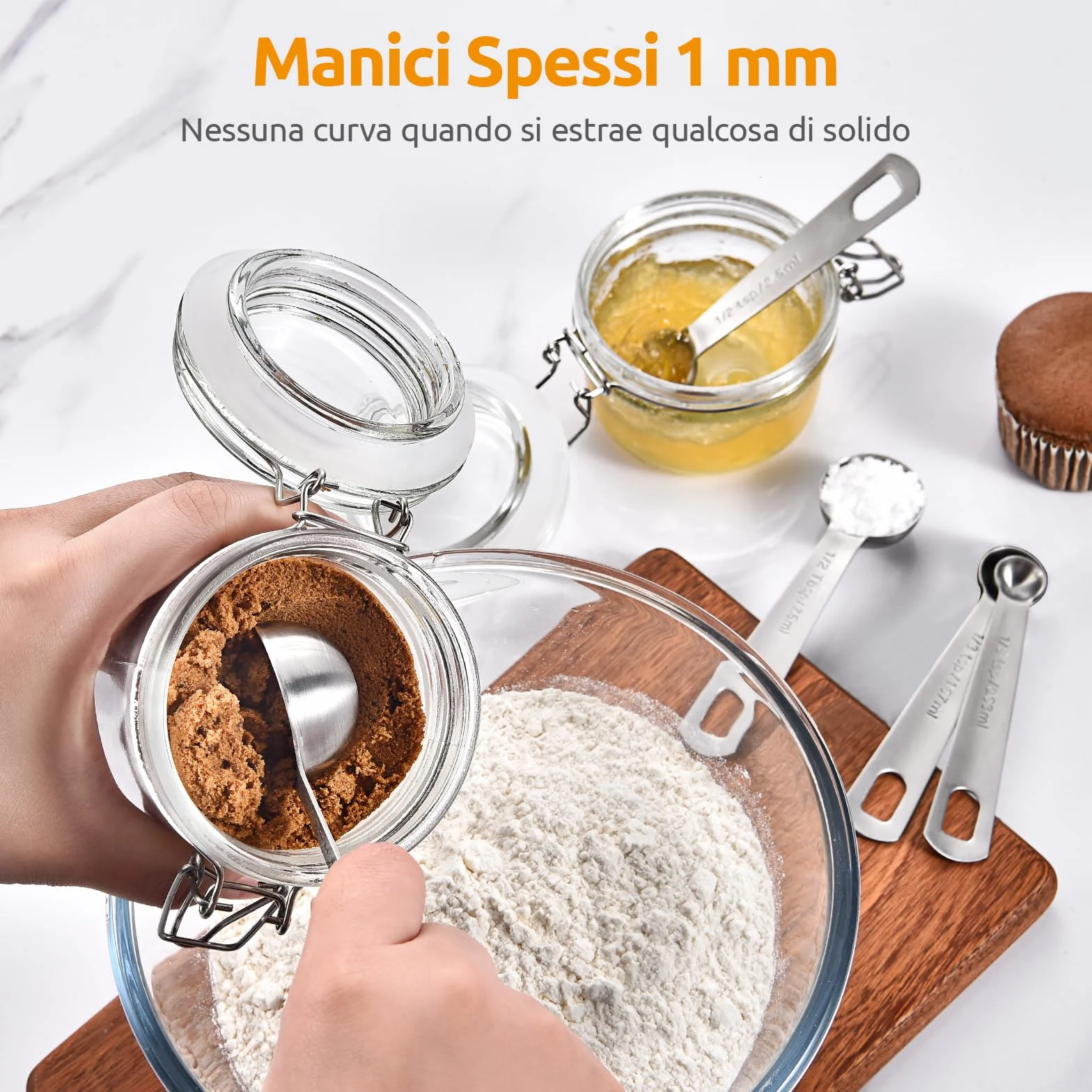 Set di 5 Cucchiai Dosatori: U-Taste Set di misurini in acciaio inossidabile 18/8 (1/4 tsp, 1/2 tsp, 1 tsp, 1/2 tbsp & 1 tbsp) per ingredienti secchi e liquidi