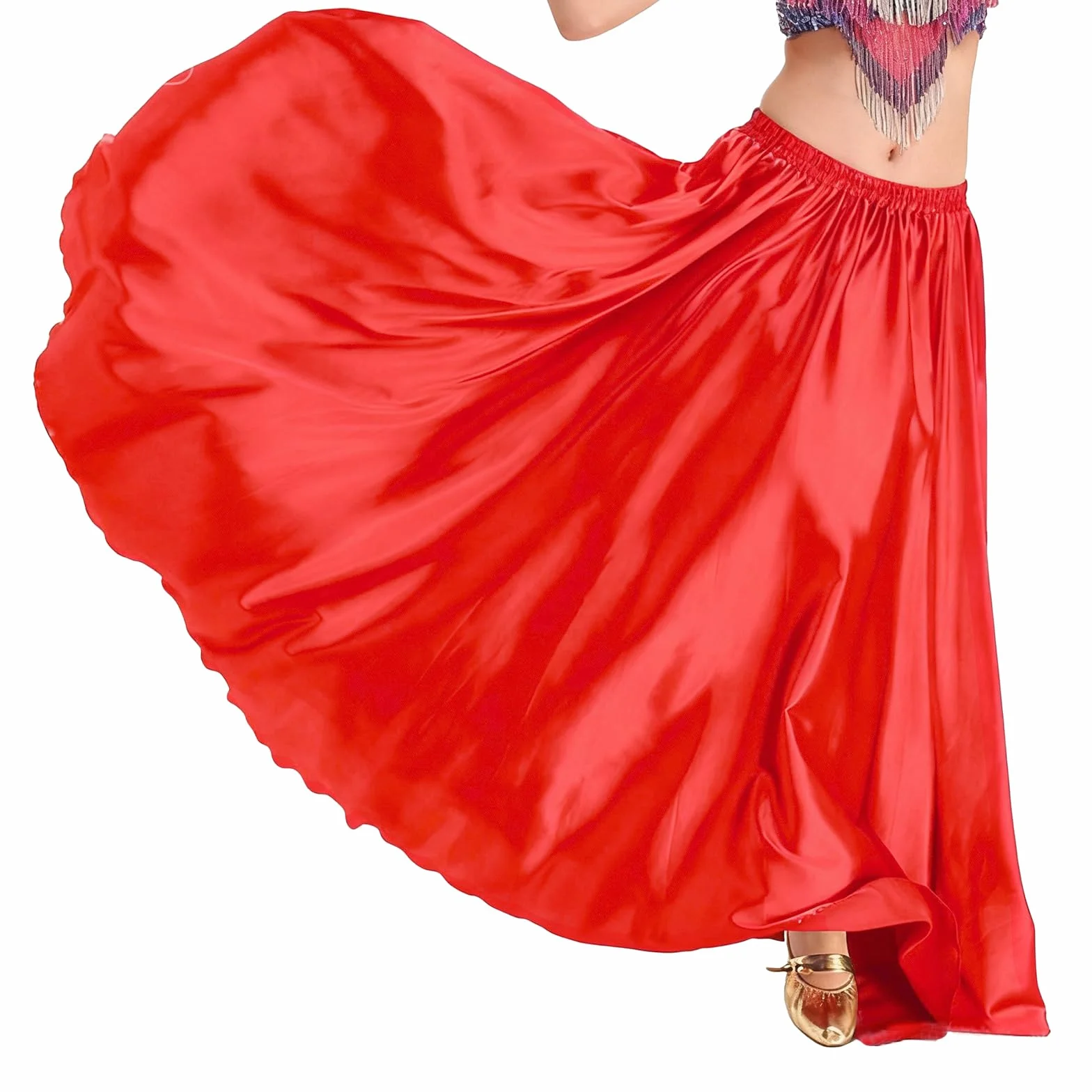 Baisdan - Gonna in Raso per Danza del Ventre, Costume da Festival, Gonna Lunga e Ampia