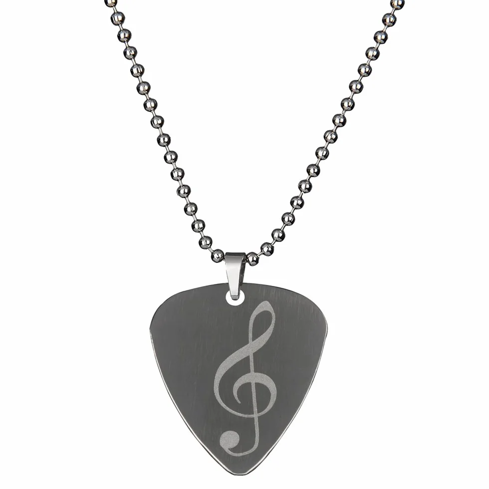 Punk Collana in acciaio inox con plettro, motivo basso elettrico, design creativi