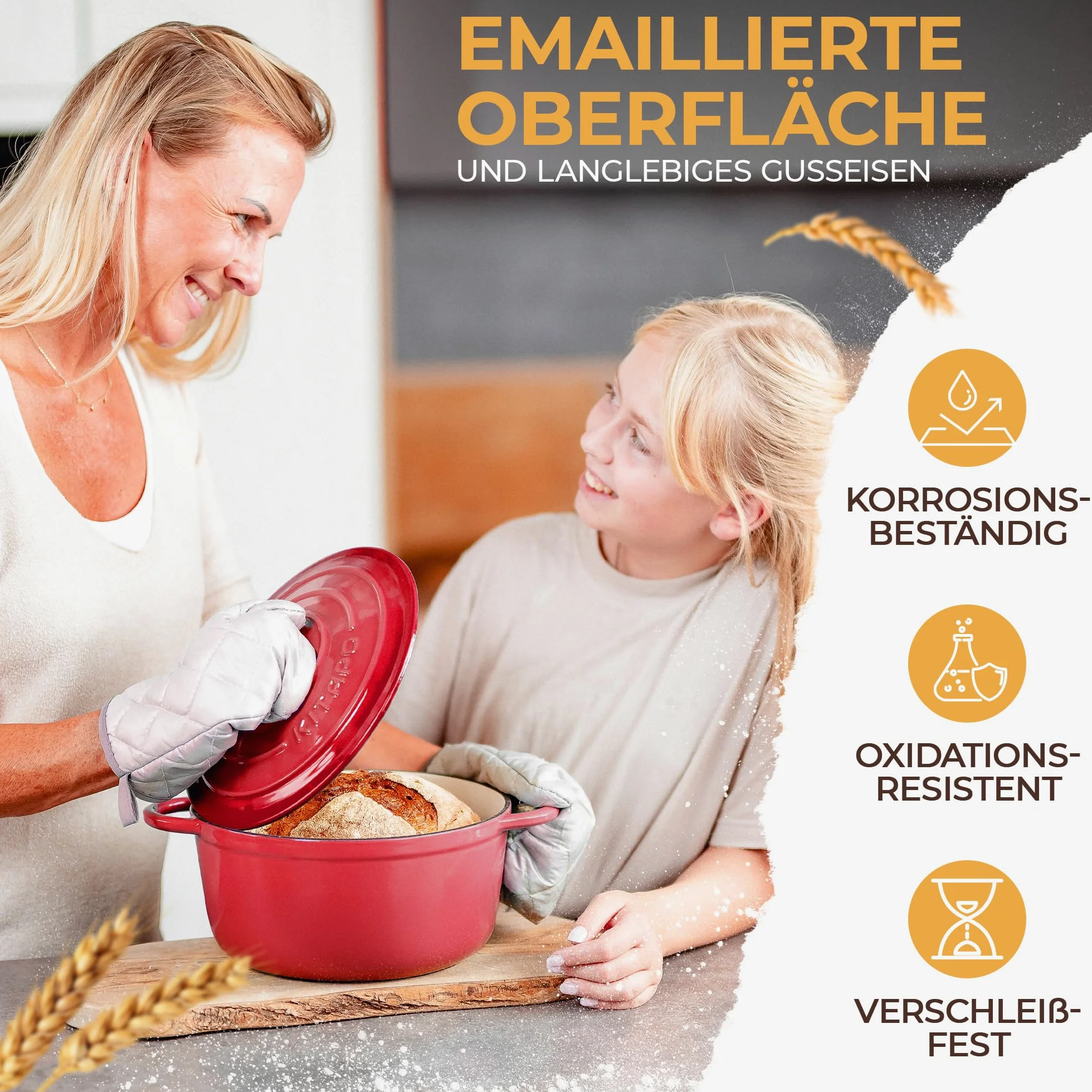 Pentola in ghisa [incl. cestino per la lievitazione + panno per impasto] – Pentola smaltata di alta qualità 24 cm – ideale per cuocere il pane in ghisa – pentola per pane in ghisa – accessorio
